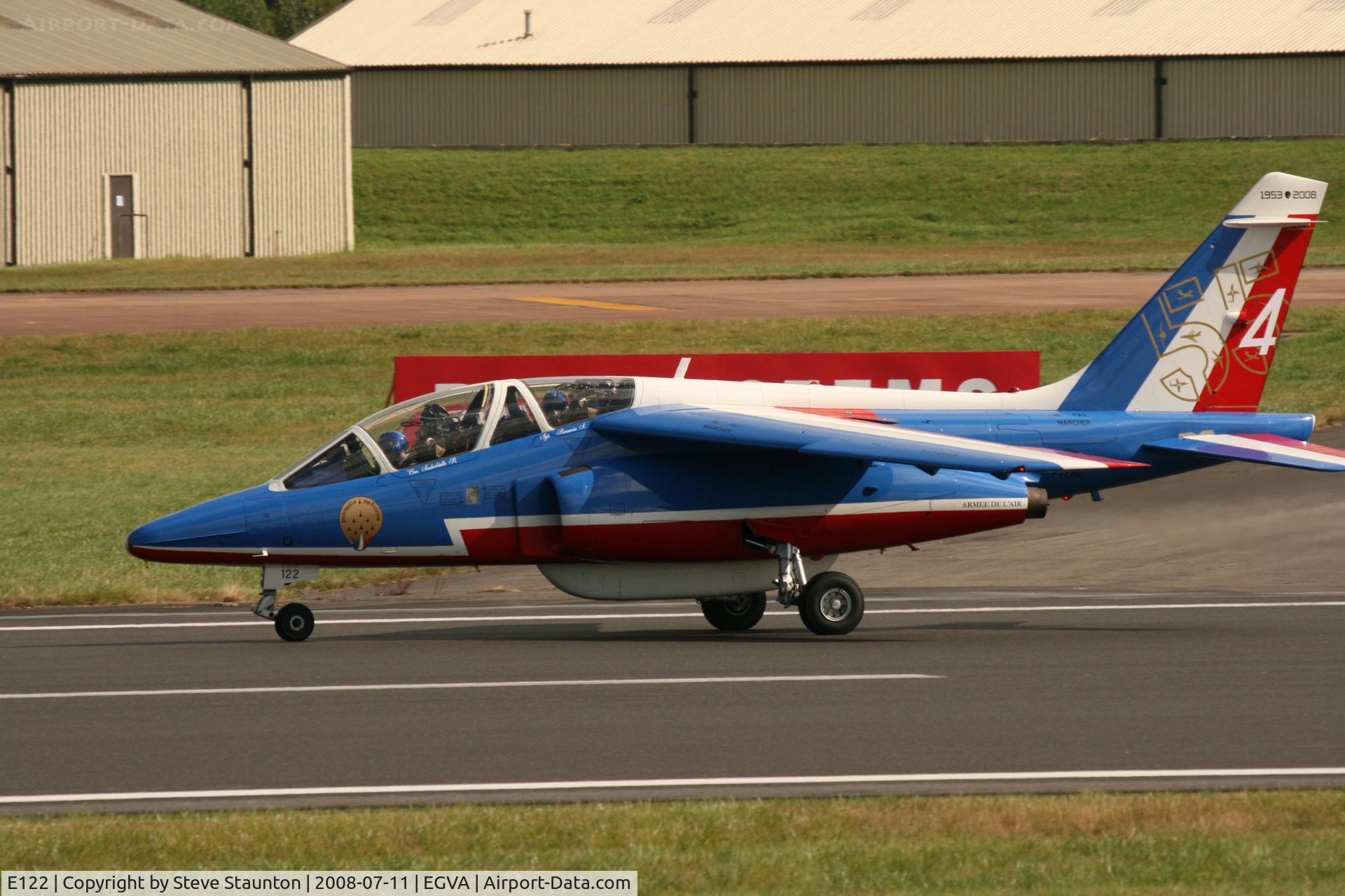 E122, Dassault-Dornier Alpha Jet E C/N E122, Taken at the Royal International Air Tattoo 2008 during arrivals and departures (show days cancelled due to bad weather)