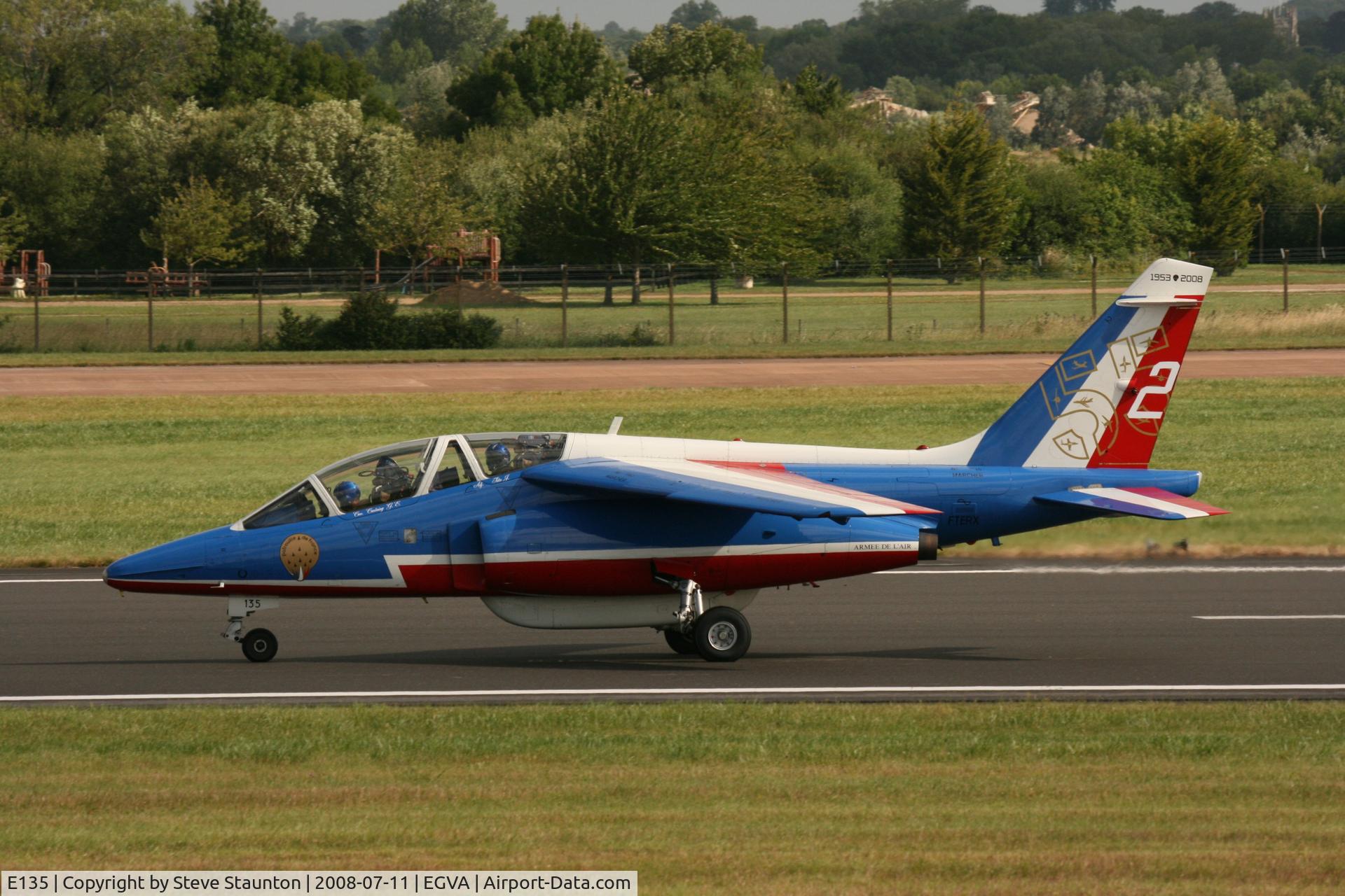 E135, Dassault-Dornier Alpha Jet E C/N E135, Taken at the Royal International Air Tattoo 2008 during arrivals and departures (show days cancelled due to bad weather)
