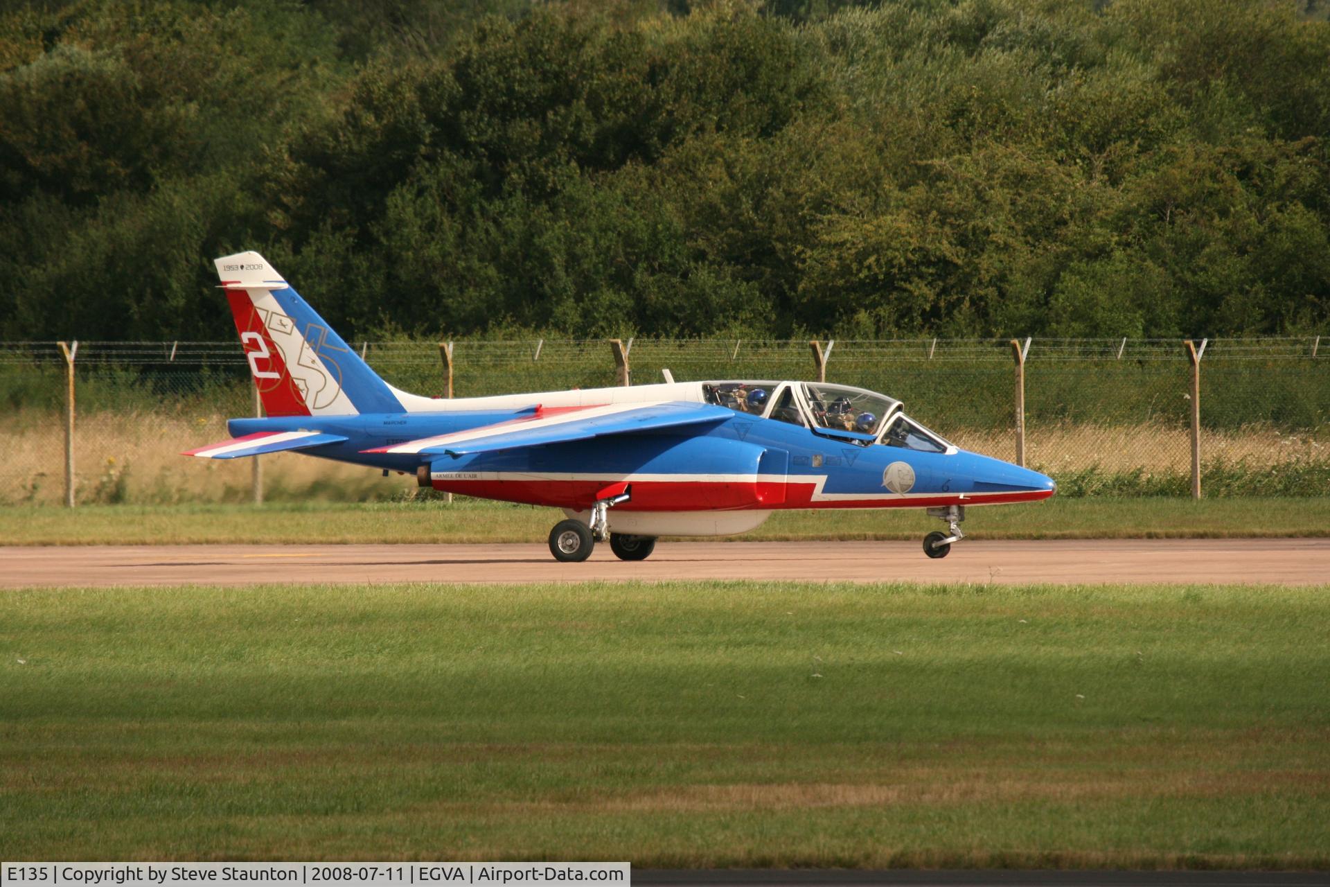 E135, Dassault-Dornier Alpha Jet E C/N E135, Taken at the Royal International Air Tattoo 2008 during arrivals and departures (show days cancelled due to bad weather)