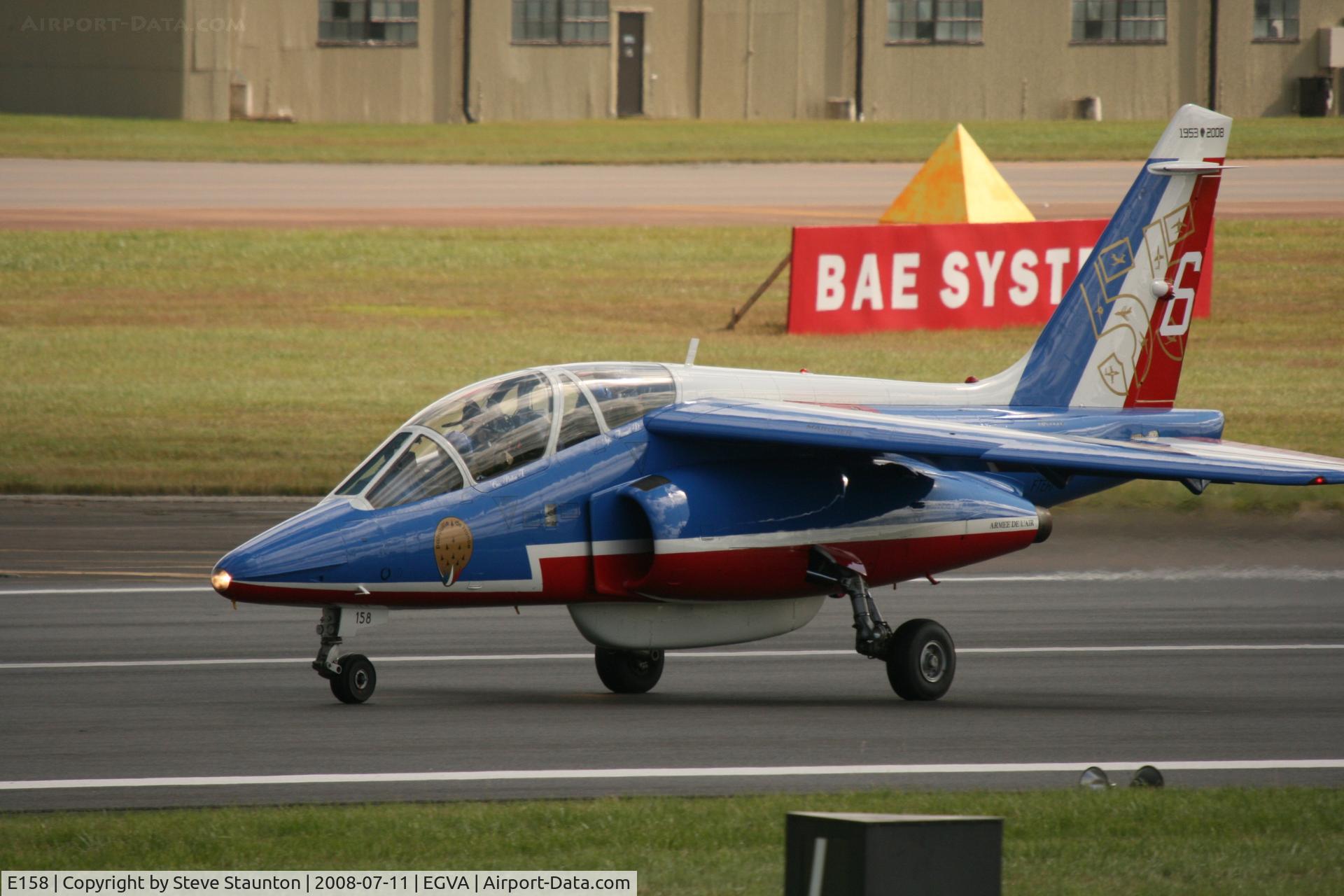 E158, Dassault-Dornier Alpha Jet E C/N E158, Taken at the Royal International Air Tattoo 2008 during arrivals and departures (show days cancelled due to bad weather)
