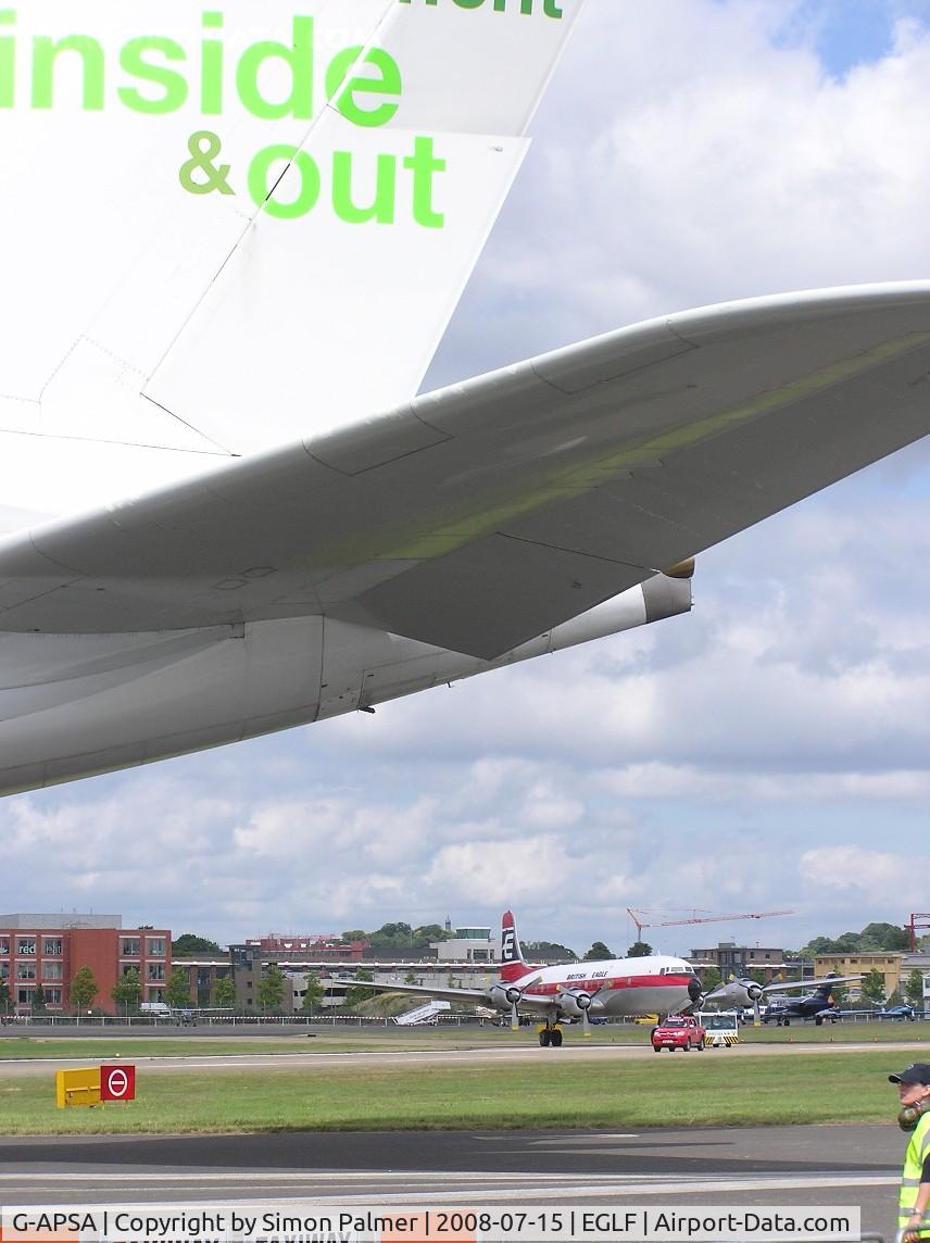 G-APSA, 1958 Douglas DC-6A C/N 45497, DC-6 dwarfed by the A380 at Farnborough