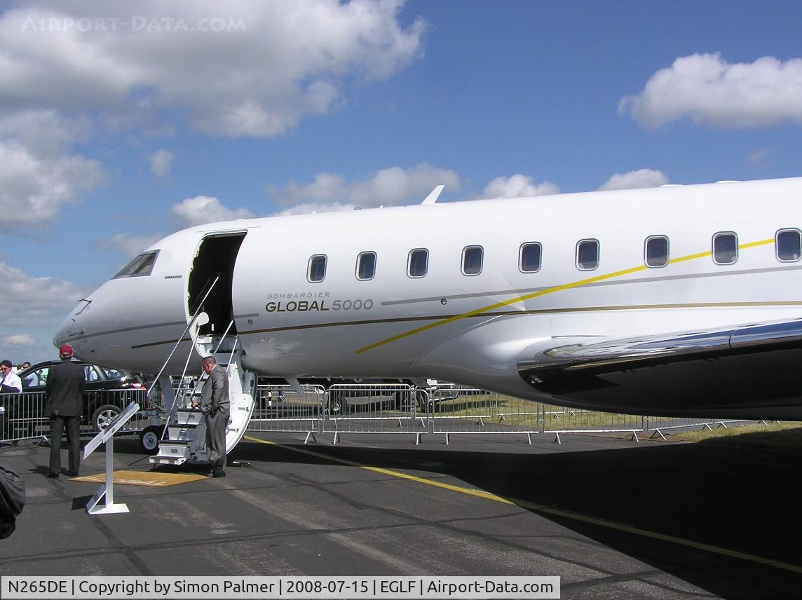 N265DE, 2007 Bombardier BD-700-1A10 Global 5000 C/N 9265, Bombardier Global 5000 shown at Farnborough