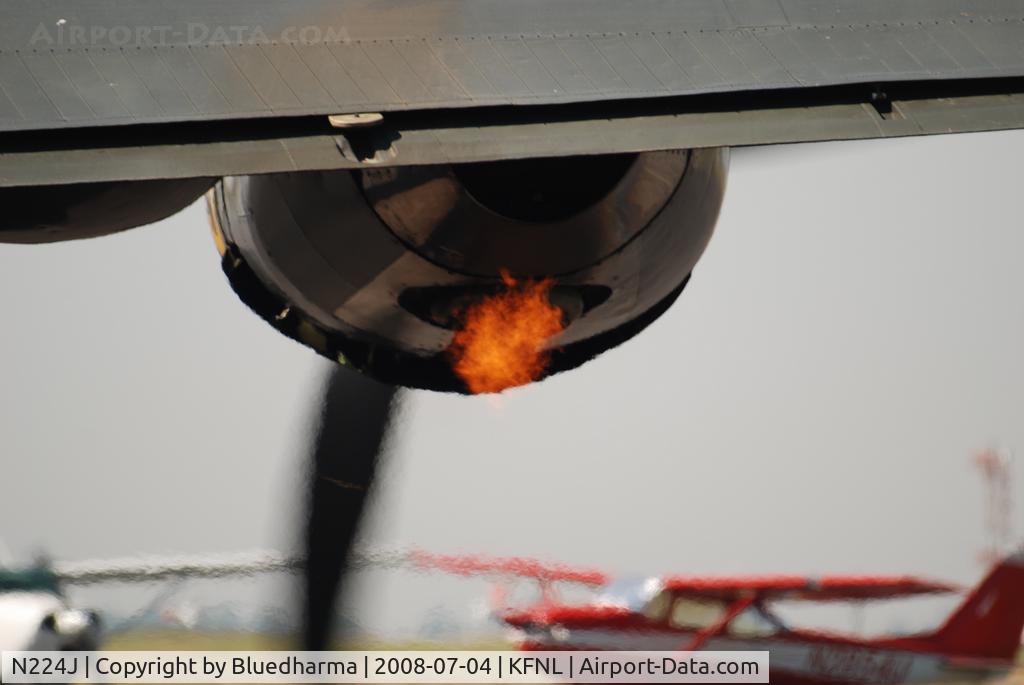 N224J, 1944 Consolidated B-24J-85-CF Liberator C/N 1347 (44-44052), Spitting some flame from # 4 as she shuts down.
