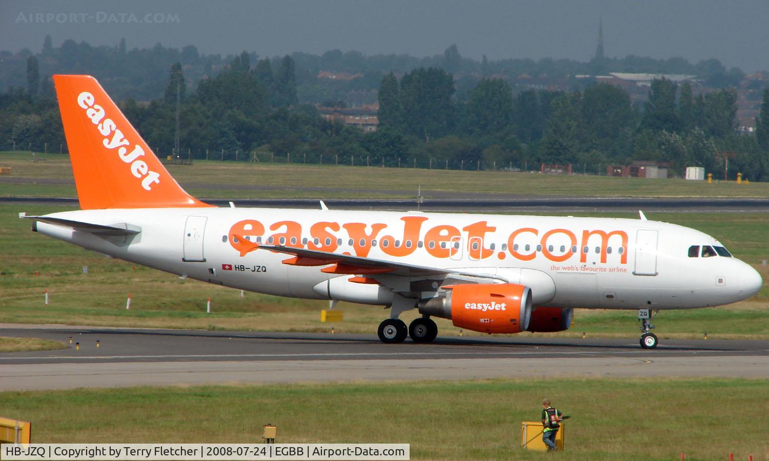 HB-JZQ, 2005 Airbus A319-111 C/N 2450, Swiss Easyjet A319 arrives at Birmingham UK