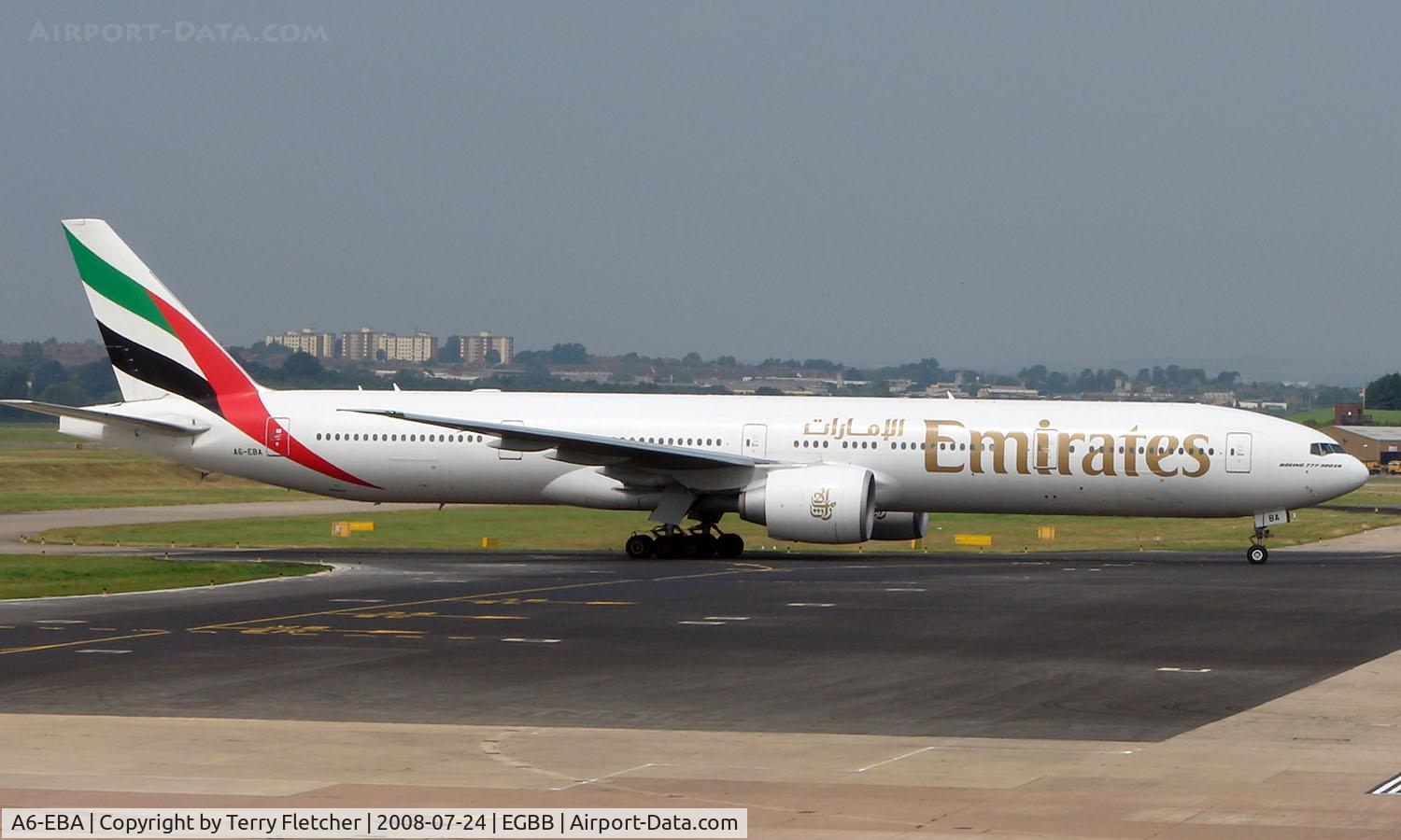 A6-EBA, 2005 Boeing 777-31H/ER C/N 32706, Emirates B777 at Birmingham (UK)