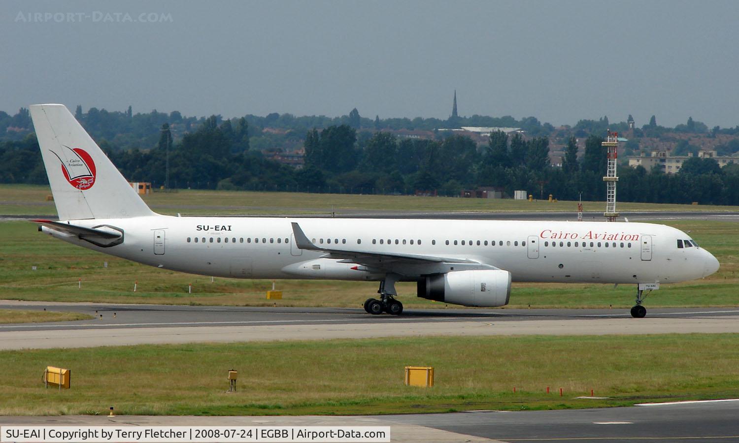SU-EAI, 2001 Tupolev Tu-204 C/N 1450743164, Cairo Aviation Tupolev 204 is a welcome site substituting for the usual Koral Blue A320 on a charter flight to Birmingham UK from Egypt