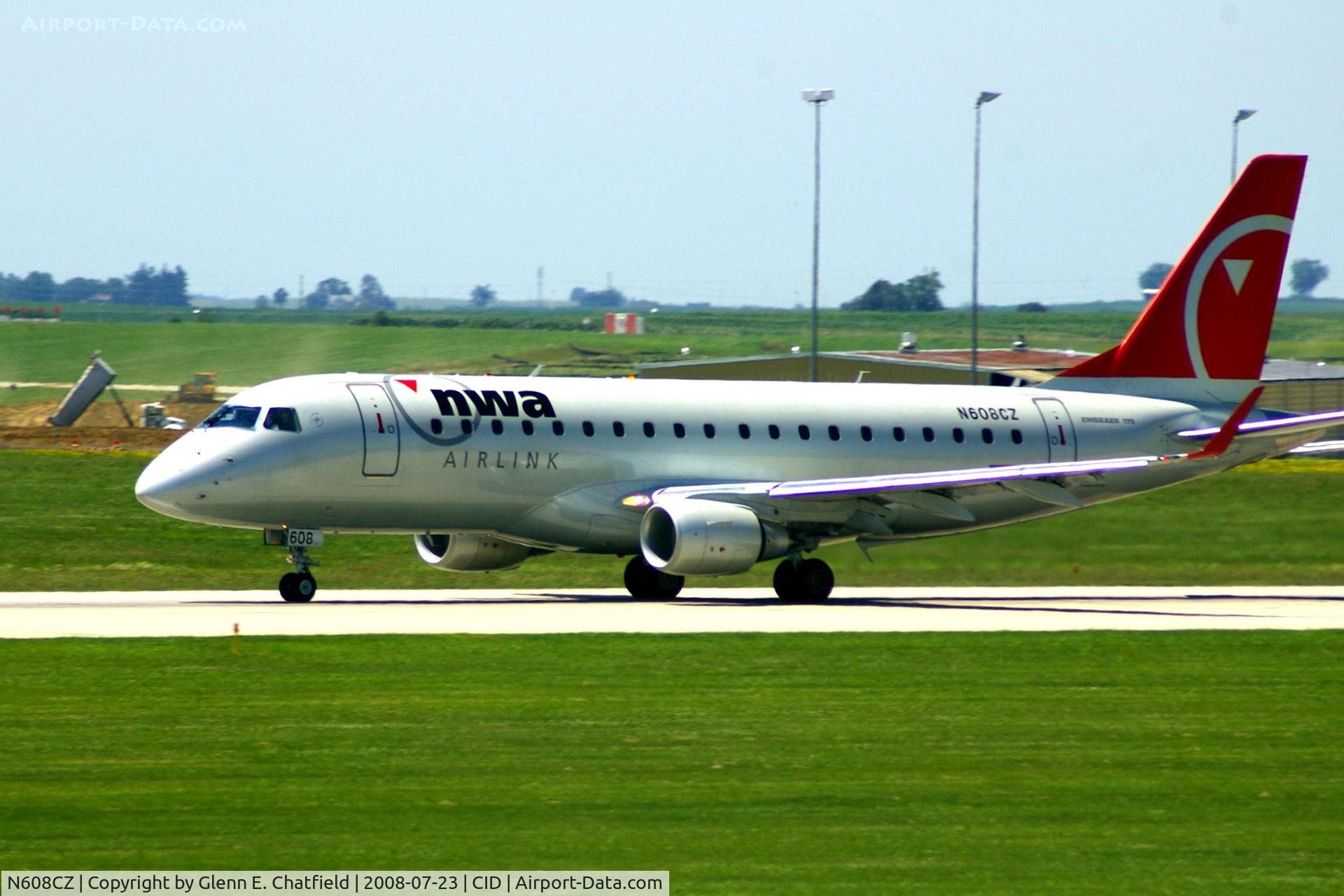 N608CZ, 2007 Embraer 175LR (ERJ-170-200LR) C/N 17000195, Seen from my office window, departing runway 13