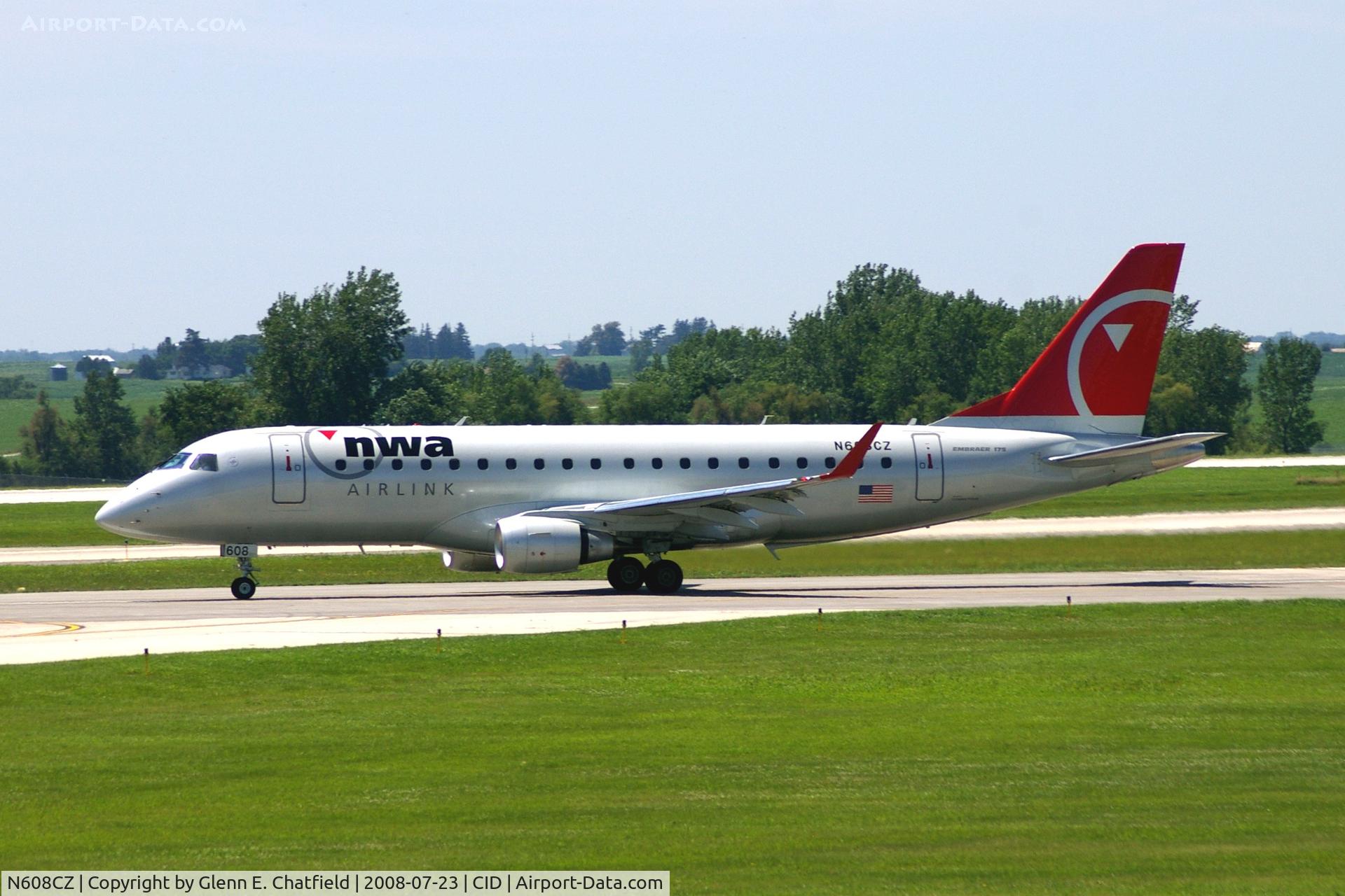 N608CZ, 2007 Embraer 175LR (ERJ-170-200LR) C/N 17000195, Seen from my office window, departing runway 13