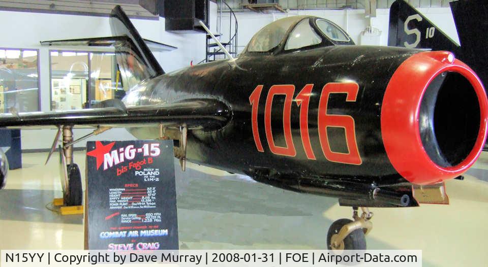 N15YY, 1955 Mikoyan-Gurevich MiG-15bis C/N 1B01016, Displayed at the Combat Air Museum, Topeka, Kansas