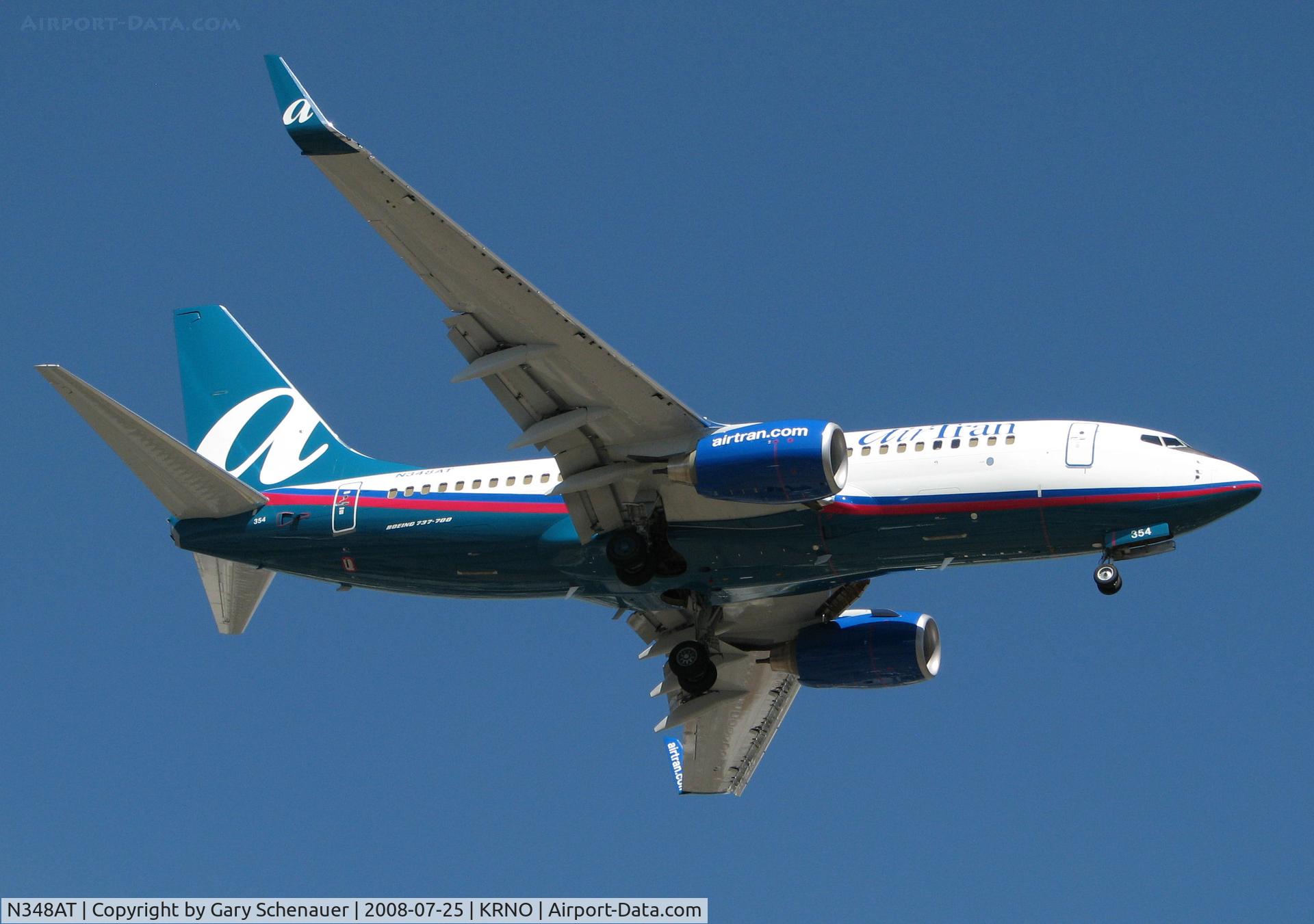 N348AT, 2008 Boeing 737-700 C/N 36720, Since this a/c is less than two months old, this may be its first visit to Northern Nevada.