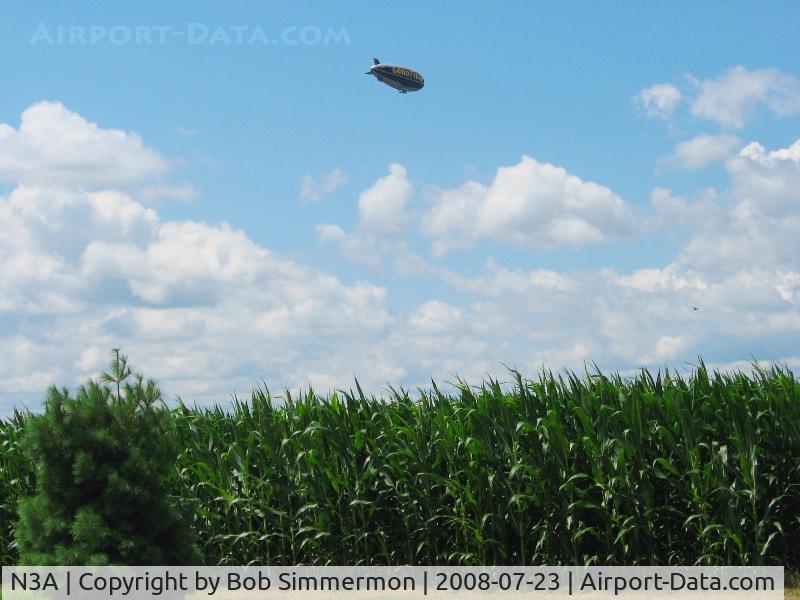 N3A, 1976 Goodyear GZ-20A C/N 4118, Westbound over rural central Ohio.