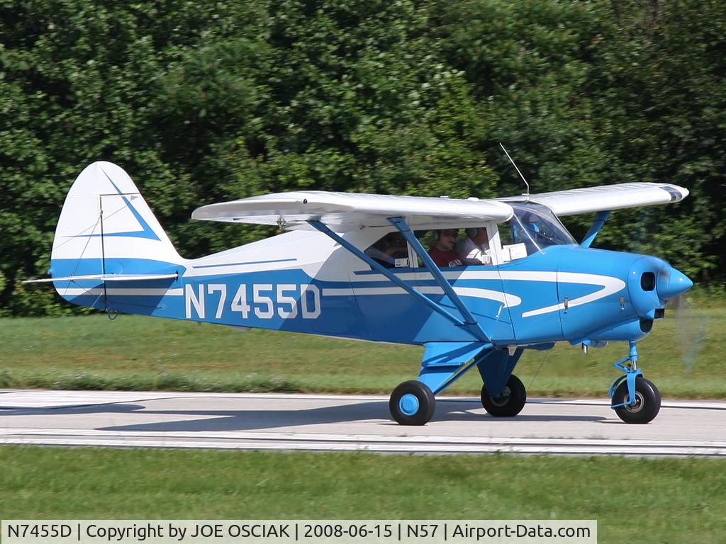 N7455D, 1957 Piper PA-22-150 C/N 22-5221, Leaving New Garden.