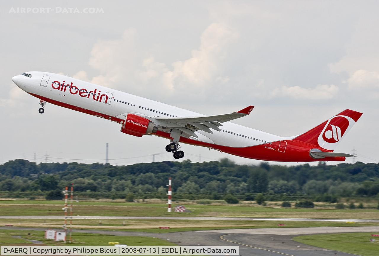 D-AERQ, 1996 Airbus A330-322 C/N 127, Climbing from rwy 23L. First time in the new Air Berlin livery in the database.