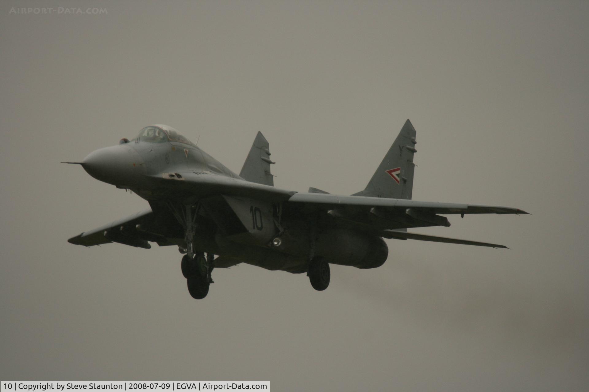 10, Mikoyan-Gurevich MiG-29B C/N 2960535158, Taken at the Royal International Air Tattoo 2008 during arrivals and departures (show days cancelled due to bad weather)