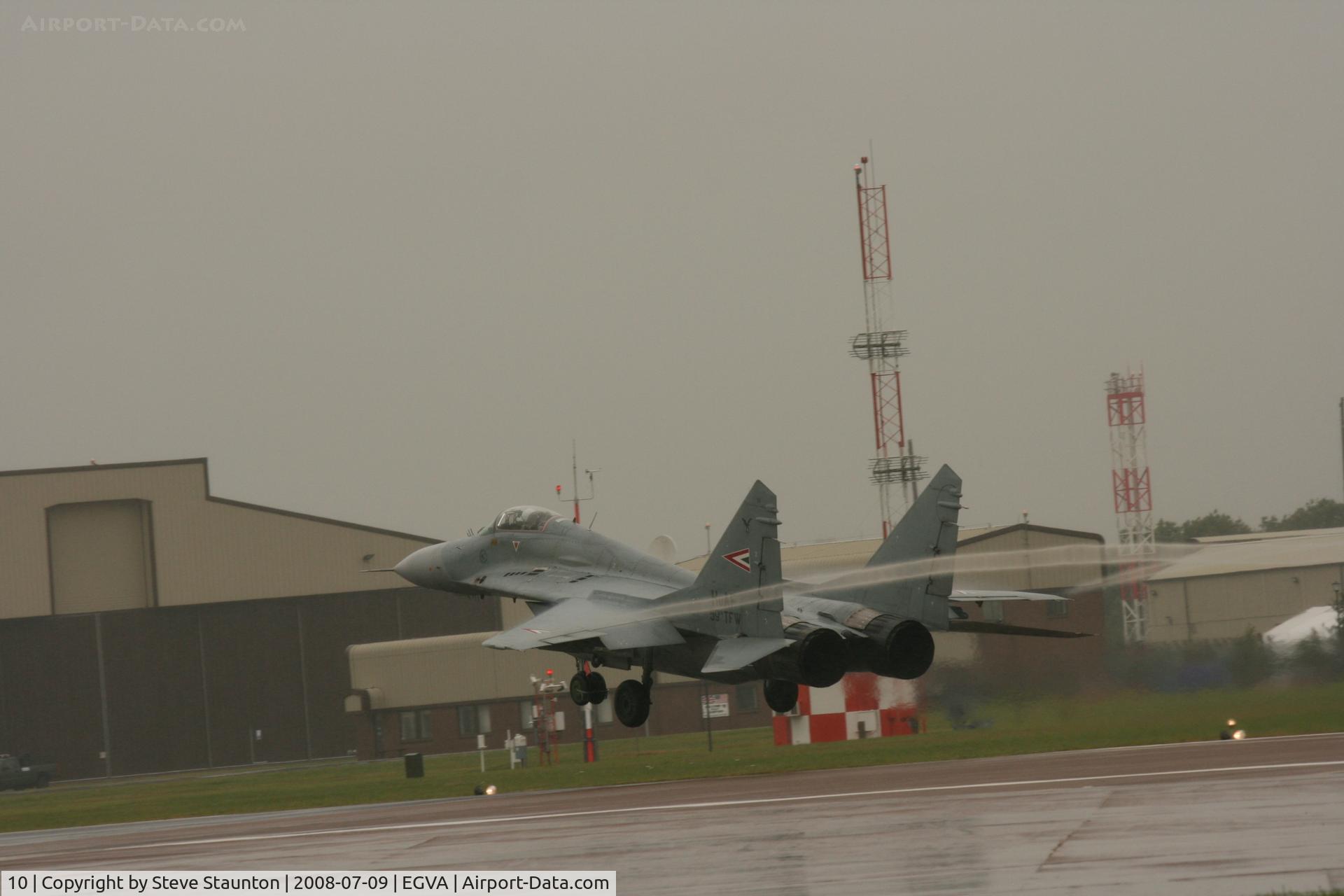 10, Mikoyan-Gurevich MiG-29B C/N 2960535158, Taken at the Royal International Air Tattoo 2008 during arrivals and departures (show days cancelled due to bad weather)