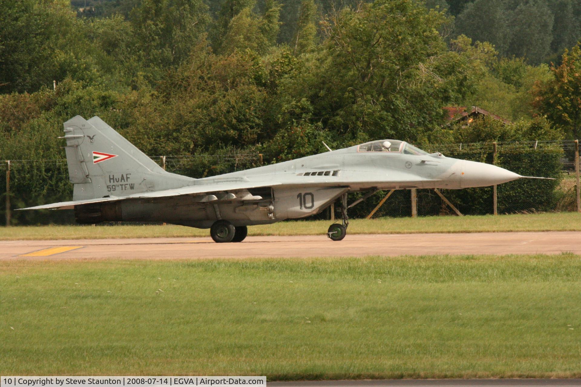 10, Mikoyan-Gurevich MiG-29B C/N 2960535158, Taken at the Royal International Air Tattoo 2008 during arrivals and departures (show days cancelled due to bad weather)