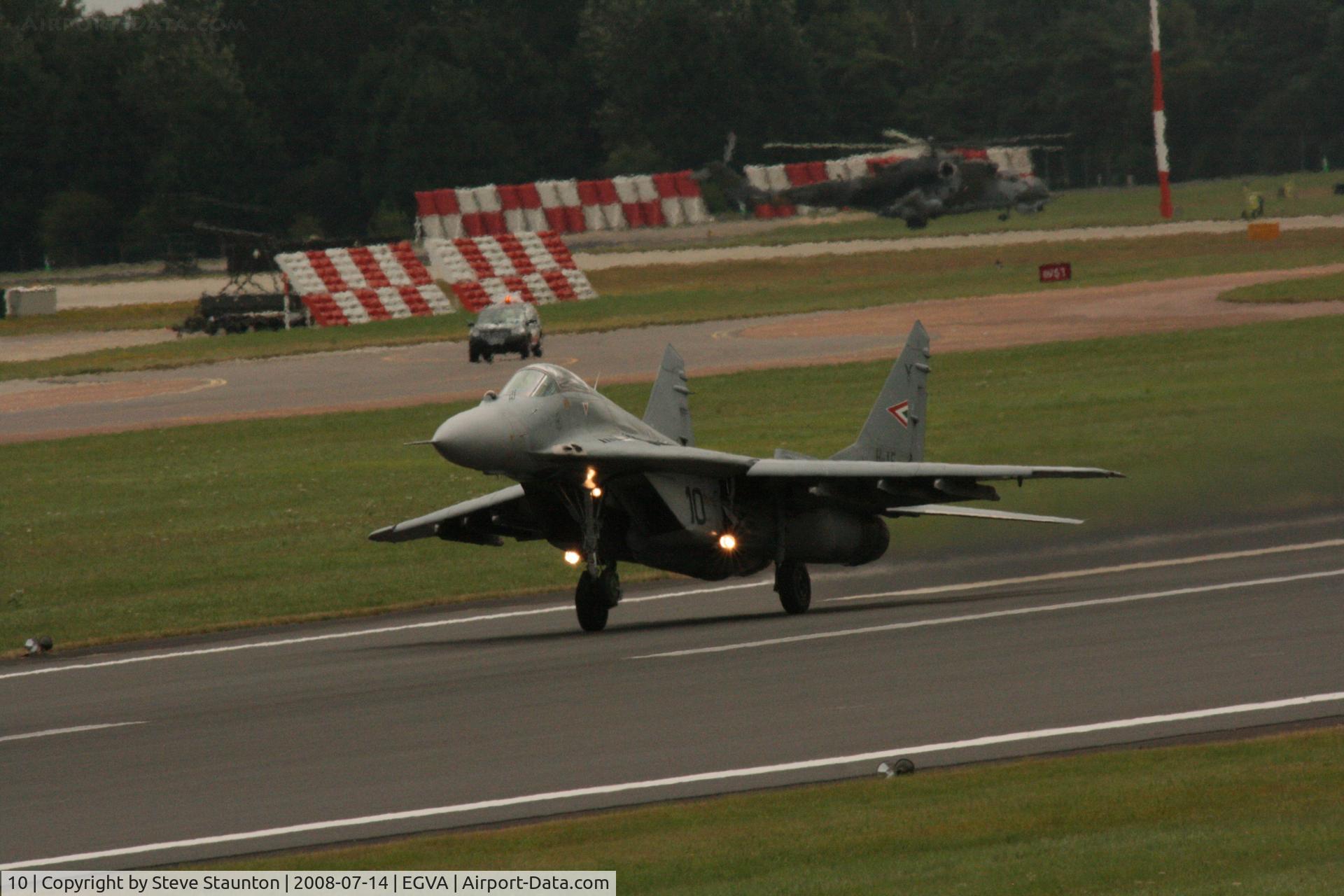 10, Mikoyan-Gurevich MiG-29B C/N 2960535158, Taken at the Royal International Air Tattoo 2008 during arrivals and departures (show days cancelled due to bad weather)