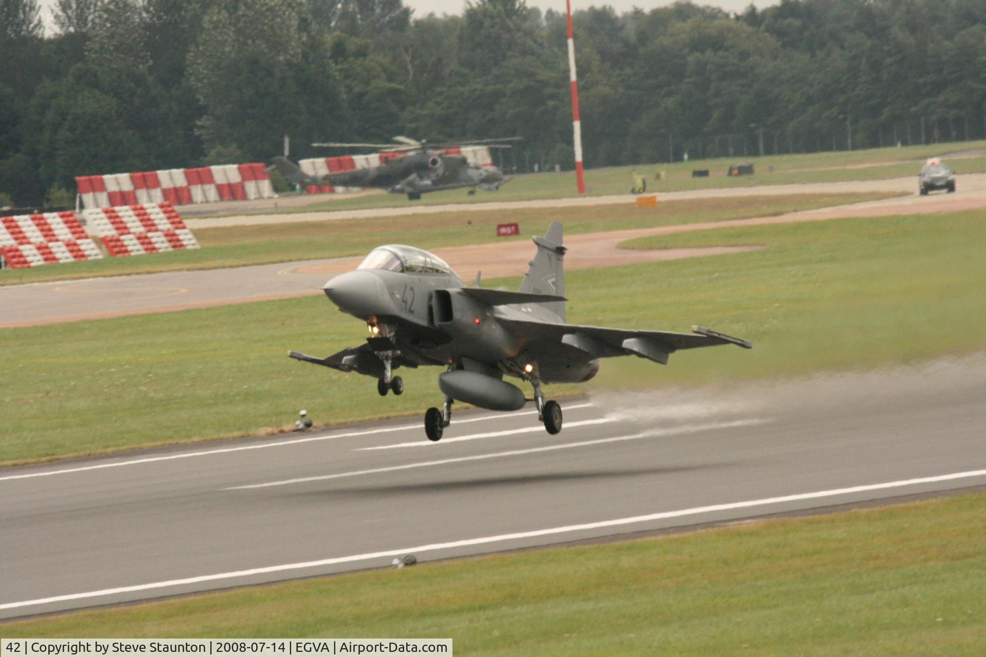 42, Saab JAS-39D Gripen C/N 39851, Taken at the Royal International Air Tattoo 2008 during arrivals and departures (show days cancelled due to bad weather)