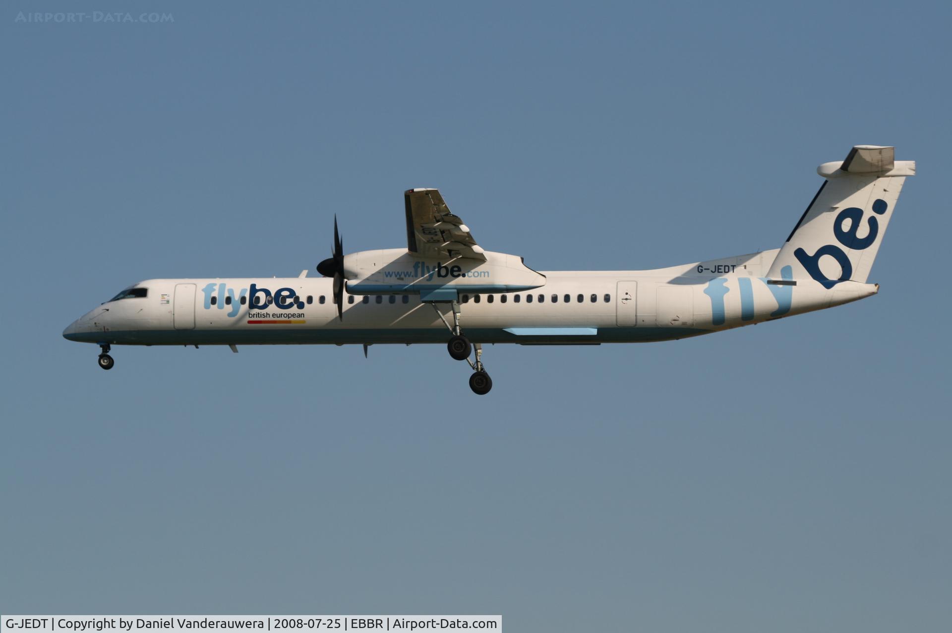 G-JEDT, 2003 De Havilland Canada DHC-8-402Q Dash 8 C/N 4088, arrival of flight BE7181 to rwy 25L