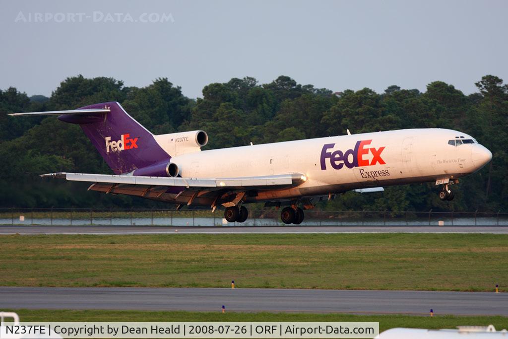 N237FE, 1973 Boeing 727-247F C/N 21331, Fed Ex N237FE (FLT FDX307) from Memphis Int'l (KMEM) landing on RWY 23. This aircraft has been flying for 35 years.