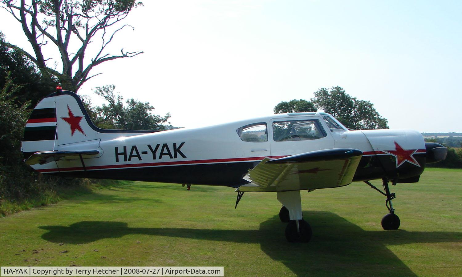 HA-YAK, Yakovlev Yak-18T C/N 22202044785, a visitor to Baxterley Wings and Wheels 2008 , a grass strip in rural Warwickshire in the UK