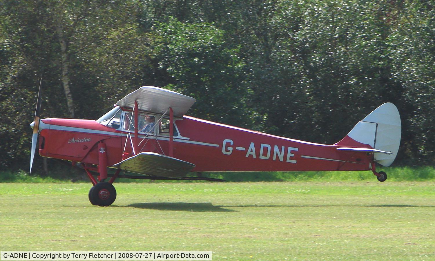 G-ADNE, 1936 De Havilland DH.87B Hornet Moth C/N 8089, 1936 Hornet Moth - a visitor to Baxterley Wings and Wheels 2008 , a grass strip in rural Warwickshire in the UK