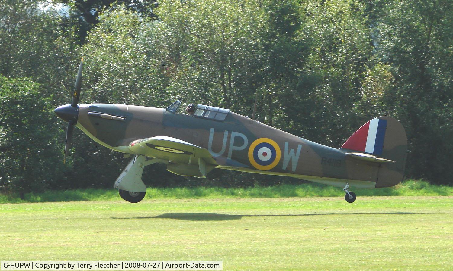G-HUPW, 1940 Hawker Hurricane I C/N G592301, Historic Hurricane R4118 - one of only eleven flying examples left in the world and a visitor to Baxterley Wings and Wheels 2008 , a grass strip in rural Warwickshire in the UK