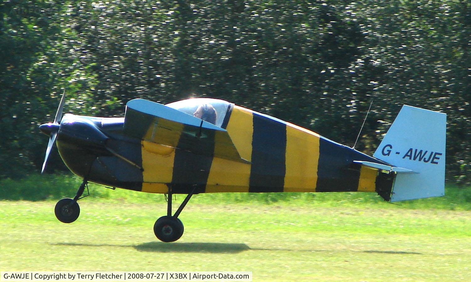 G-AWJE, 1968 Tipsy T-66 Nipper Mk 3 C/N S121, Bumble Bee Little Nipper -   a visitor to Baxterley Wings and Wheels 2008 , a grass strip in rural Warwickshire in the UK