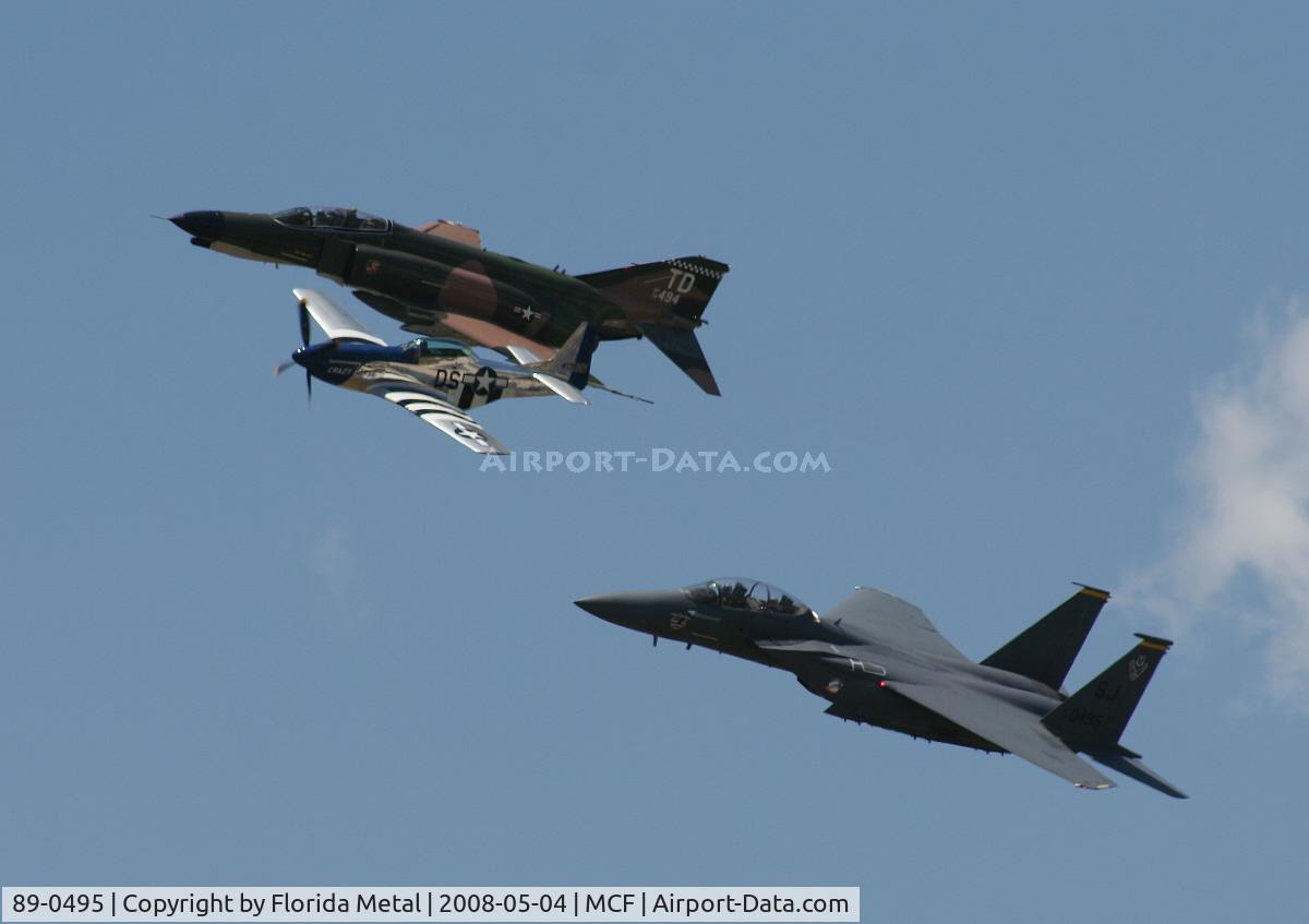 89-0495, 1989 McDonnell Douglas F-15E Strike Eagle C/N 1142/E117, F-15 heritage flight with F-4 and P-51