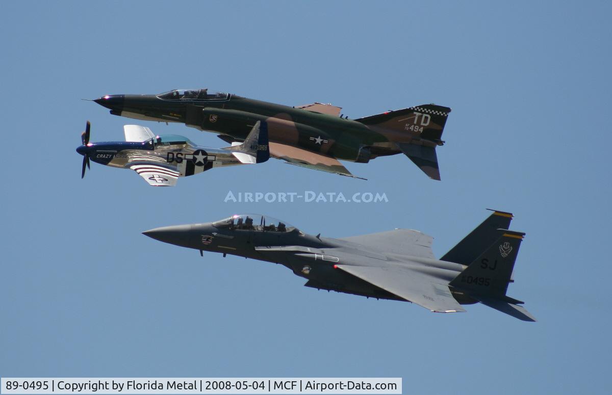 89-0495, 1989 McDonnell Douglas F-15E Strike Eagle C/N 1142/E117, F-15 heritage flight with F-4 and P-51