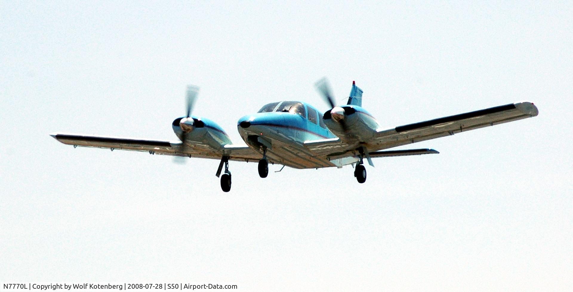 N7770L, 1974 Piper PA-34-200T C/N 34-7570046, seconds from touchdown