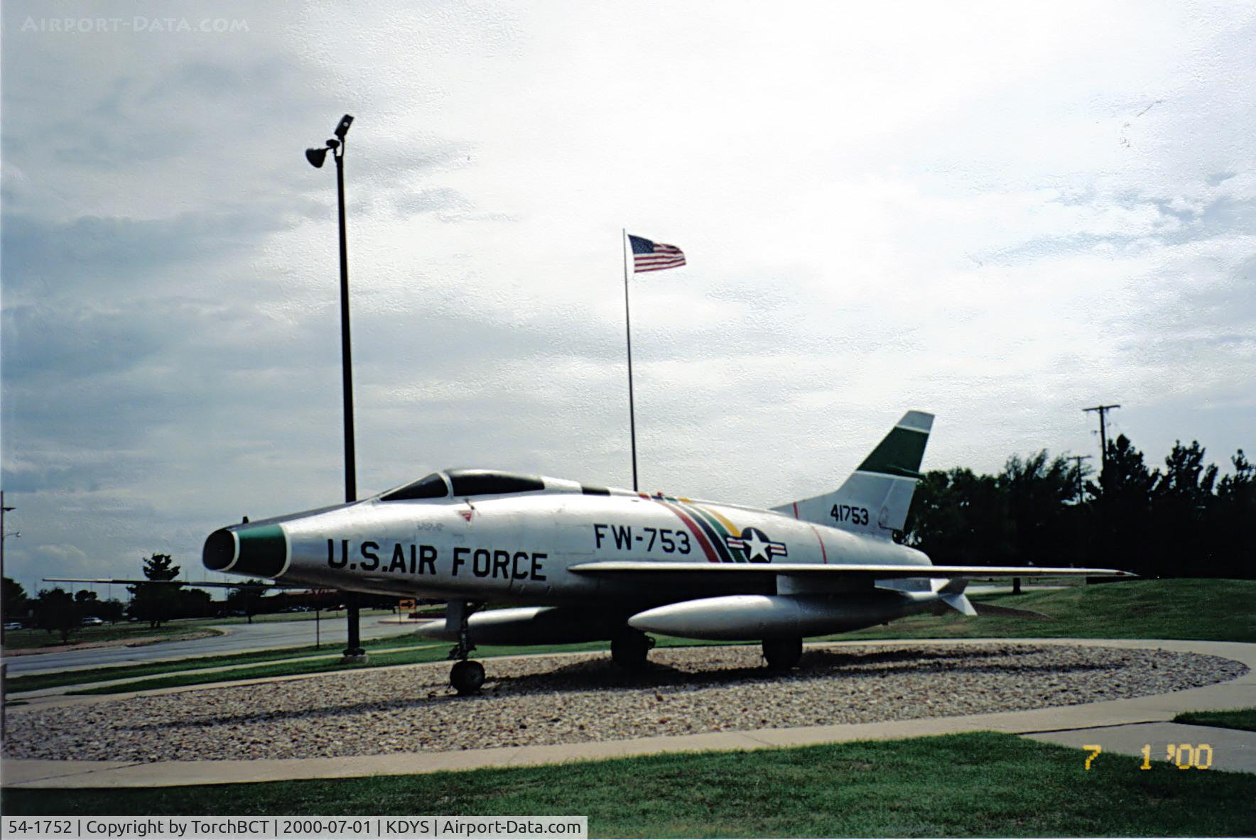 54-1752, 1954 North American F-100C Super Sabre C/N 217-13, 54-1752 displayed as 54-1753 at Dyess AFB Display