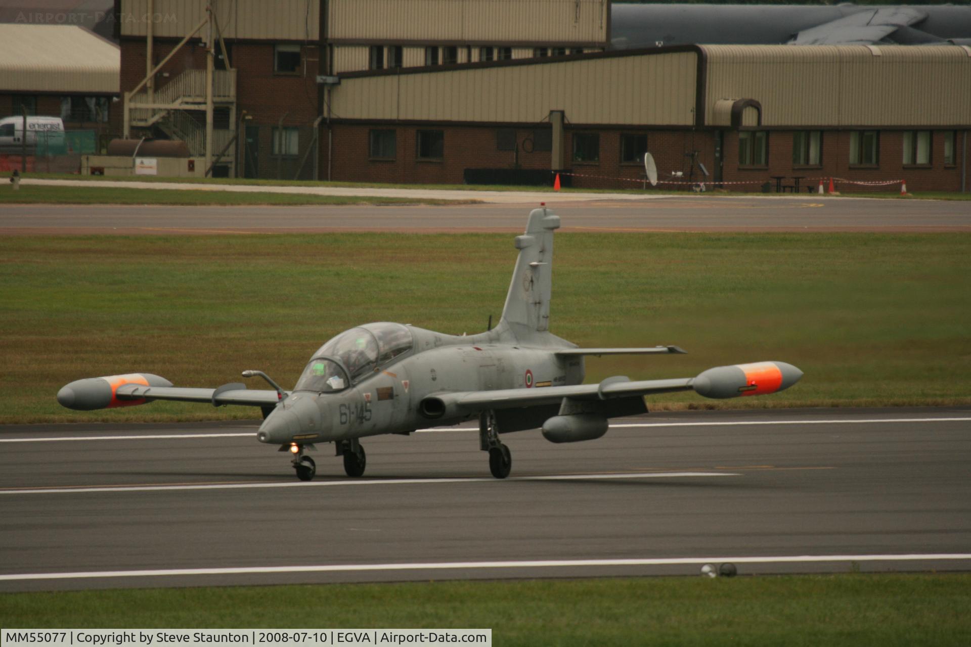 MM55077, Aermacchi MB-339CD C/N 213/CD016, Taken at the Royal International Air Tattoo 2008 during arrivals and departures (show days cancelled due to bad weather)