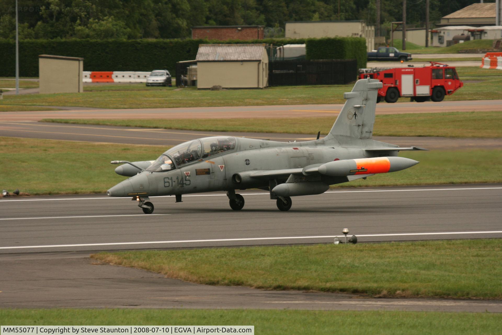 MM55077, Aermacchi MB-339CD C/N 213/CD016, Taken at the Royal International Air Tattoo 2008 during arrivals and departures (show days cancelled due to bad weather)