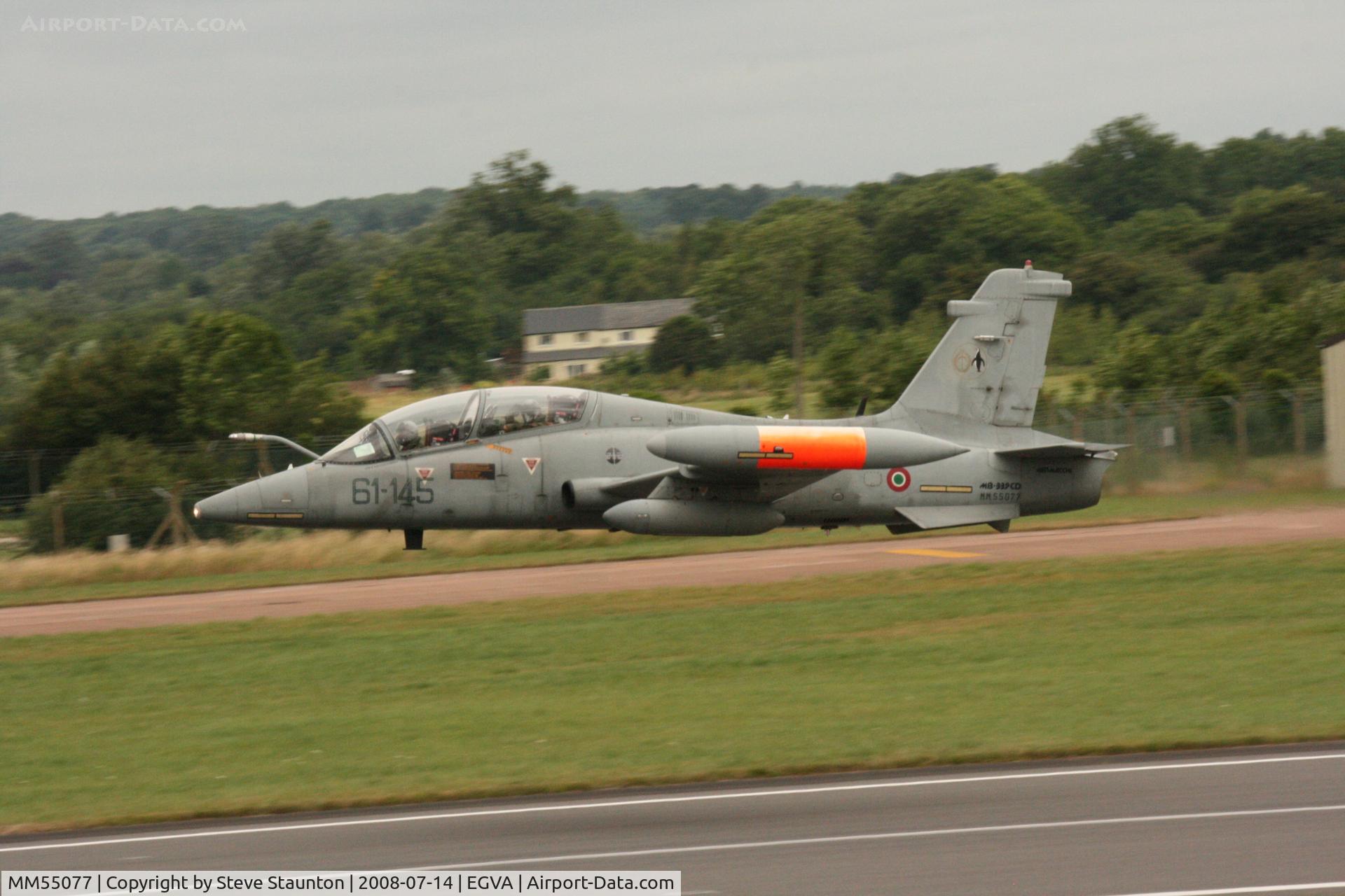 MM55077, Aermacchi MB-339CD C/N 213/CD016, Taken at the Royal International Air Tattoo 2008 during arrivals and departures (show days cancelled due to bad weather)