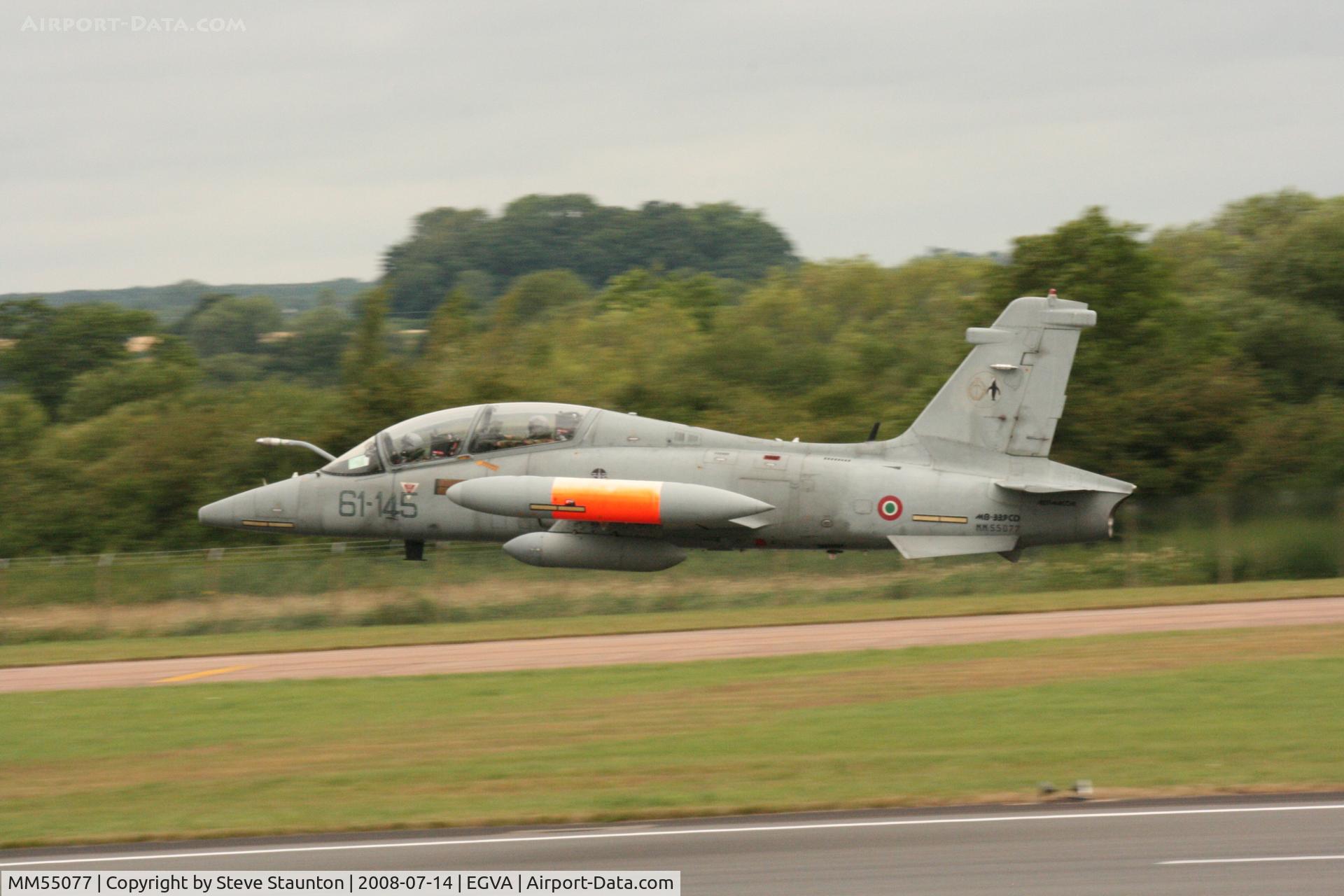 MM55077, Aermacchi MB-339CD C/N 213/CD016, Taken at the Royal International Air Tattoo 2008 during arrivals and departures (show days cancelled due to bad weather)