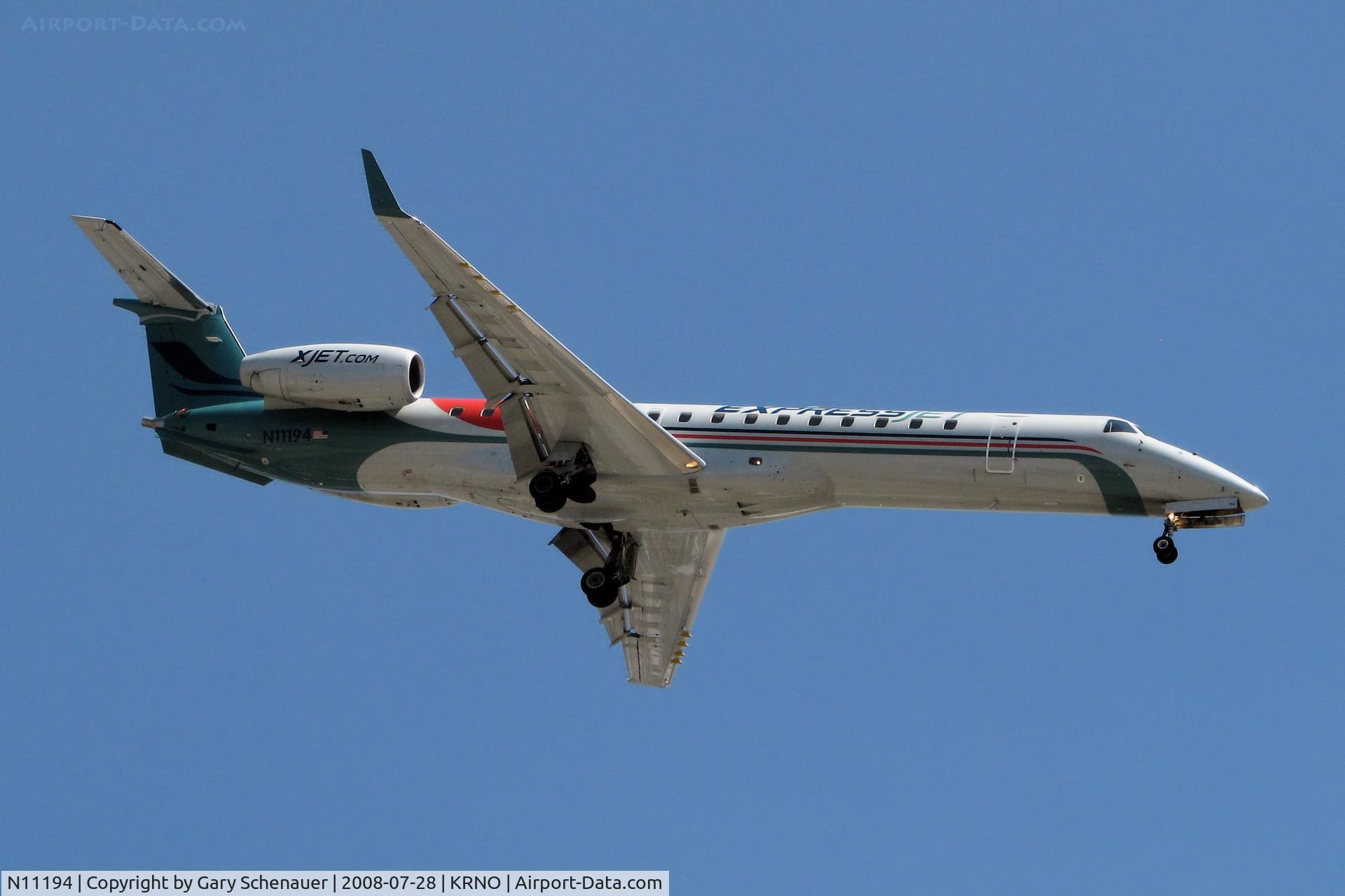 N11194, 2005 Embraer ERJ-145XR (EMB-145XR) C/N 14500940, On short final to Reno-Tahoe International's 16R, arriving about 25 minutes after another company Embraer (see N11164).