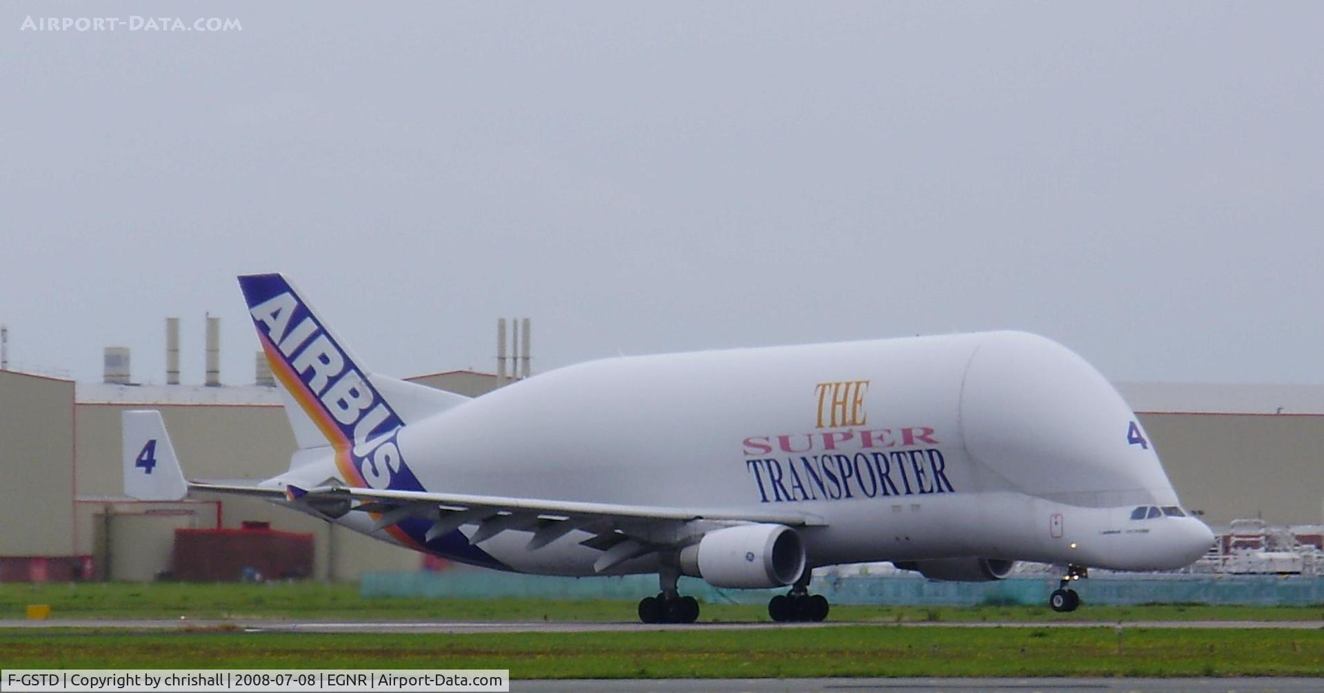 F-GSTD, 1998 Airbus A300B4-608ST Beluga C/N 776, the nose wheel has just left the runway on a 23 departure