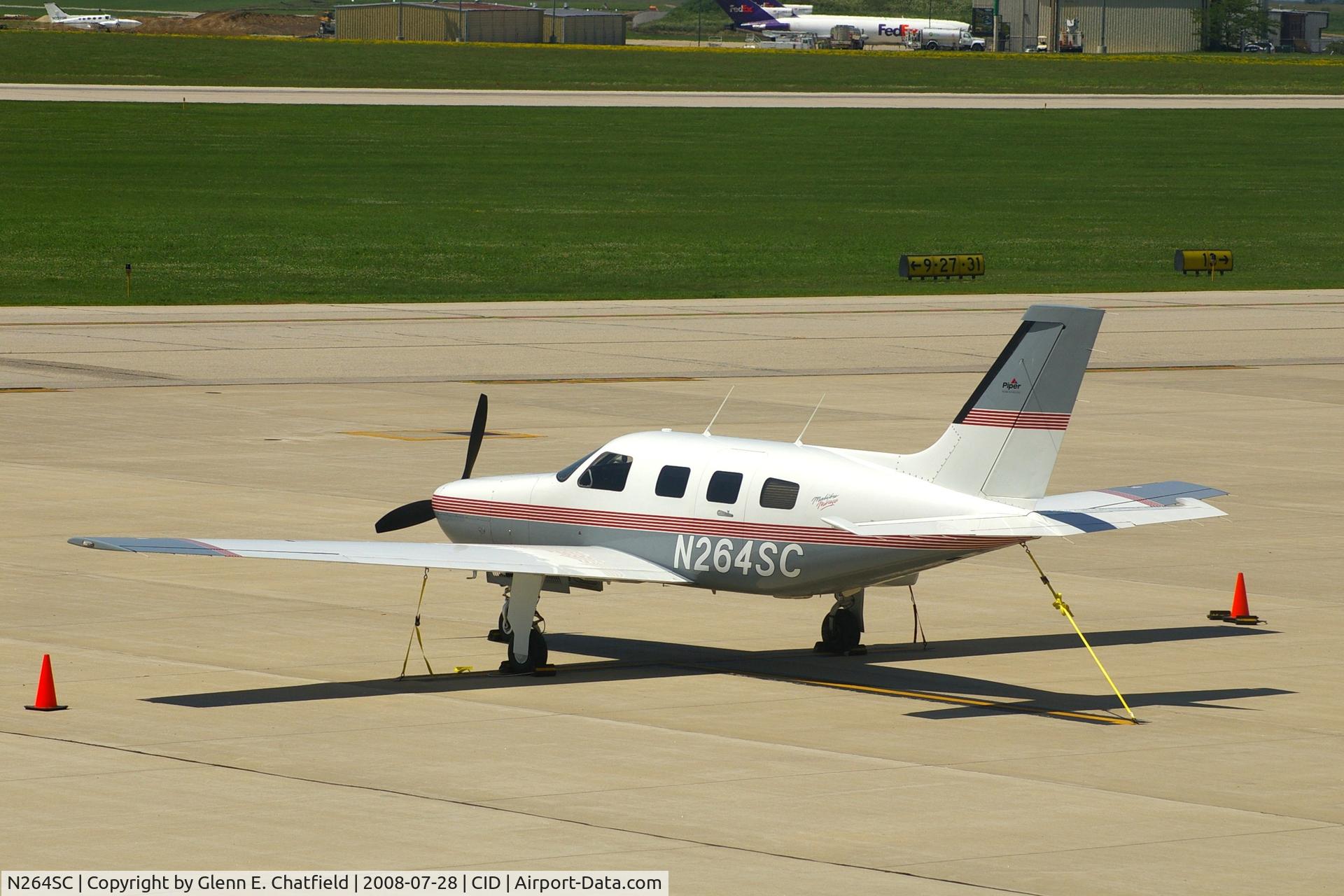 N264SC, 1996 Piper PA-46-350P Malibu Mirage C/N 4636040, On the Landmark Ramp.  Seen from my office window.