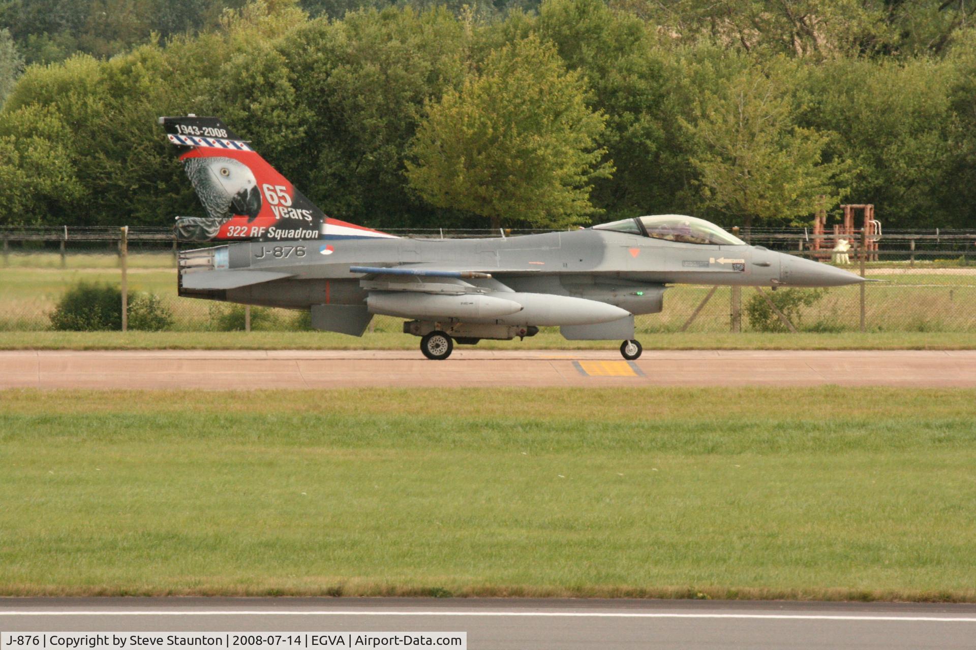 J-876, Fokker F-16AM Fighting Falcon C/N 6D-93, Taken at the Royal International Air Tattoo 2008 during arrivals and departures (show days cancelled due to bad weather)