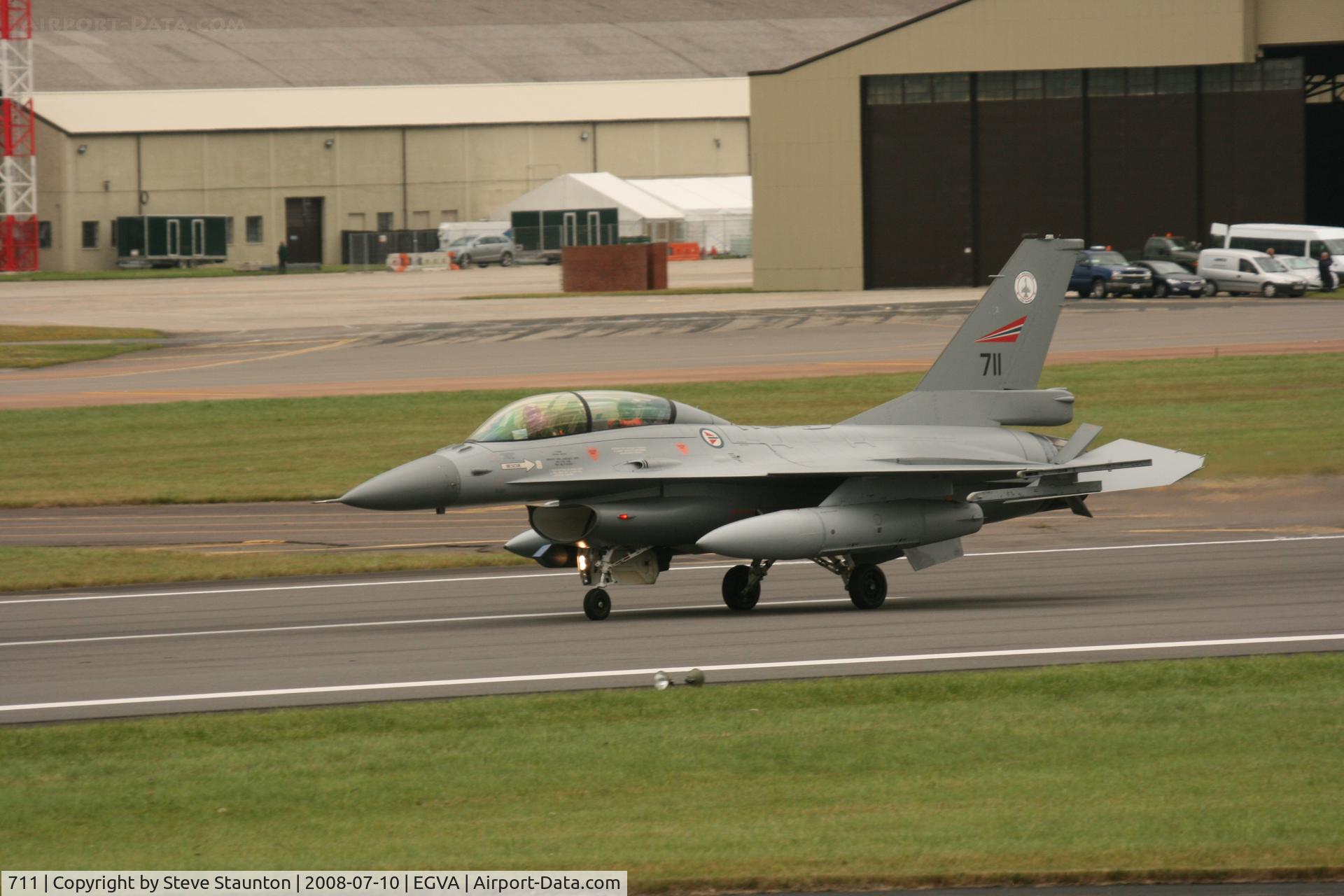 711, 1989 General Dynamics F-16BM Fighting Falcon C/N 6L-13, Taken at the Royal International Air Tattoo 2008 during arrivals and departures (show days cancelled due to bad weather)