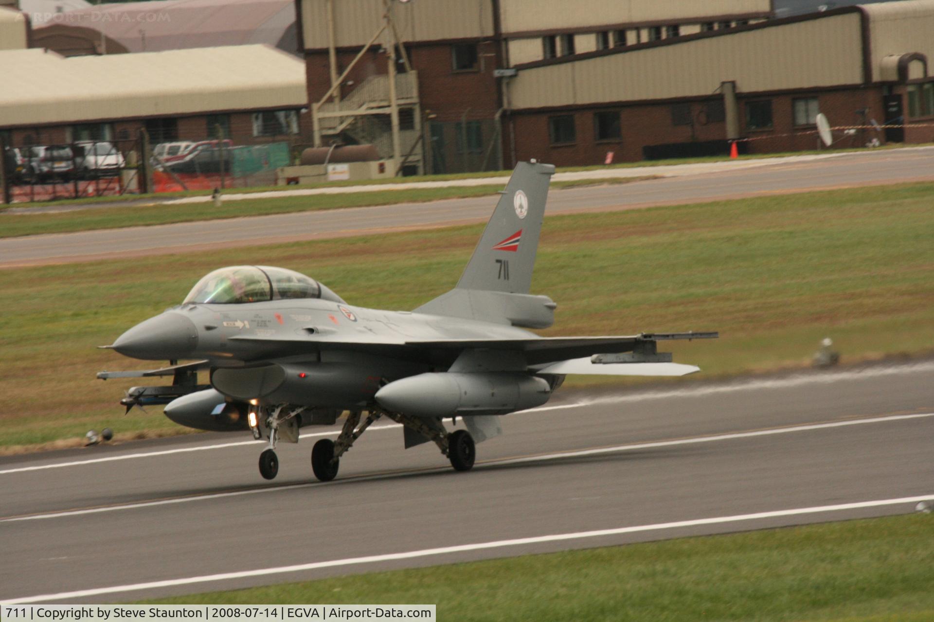 711, 1989 General Dynamics F-16BM Fighting Falcon C/N 6L-13, Taken at the Royal International Air Tattoo 2008 during arrivals and departures (show days cancelled due to bad weather)