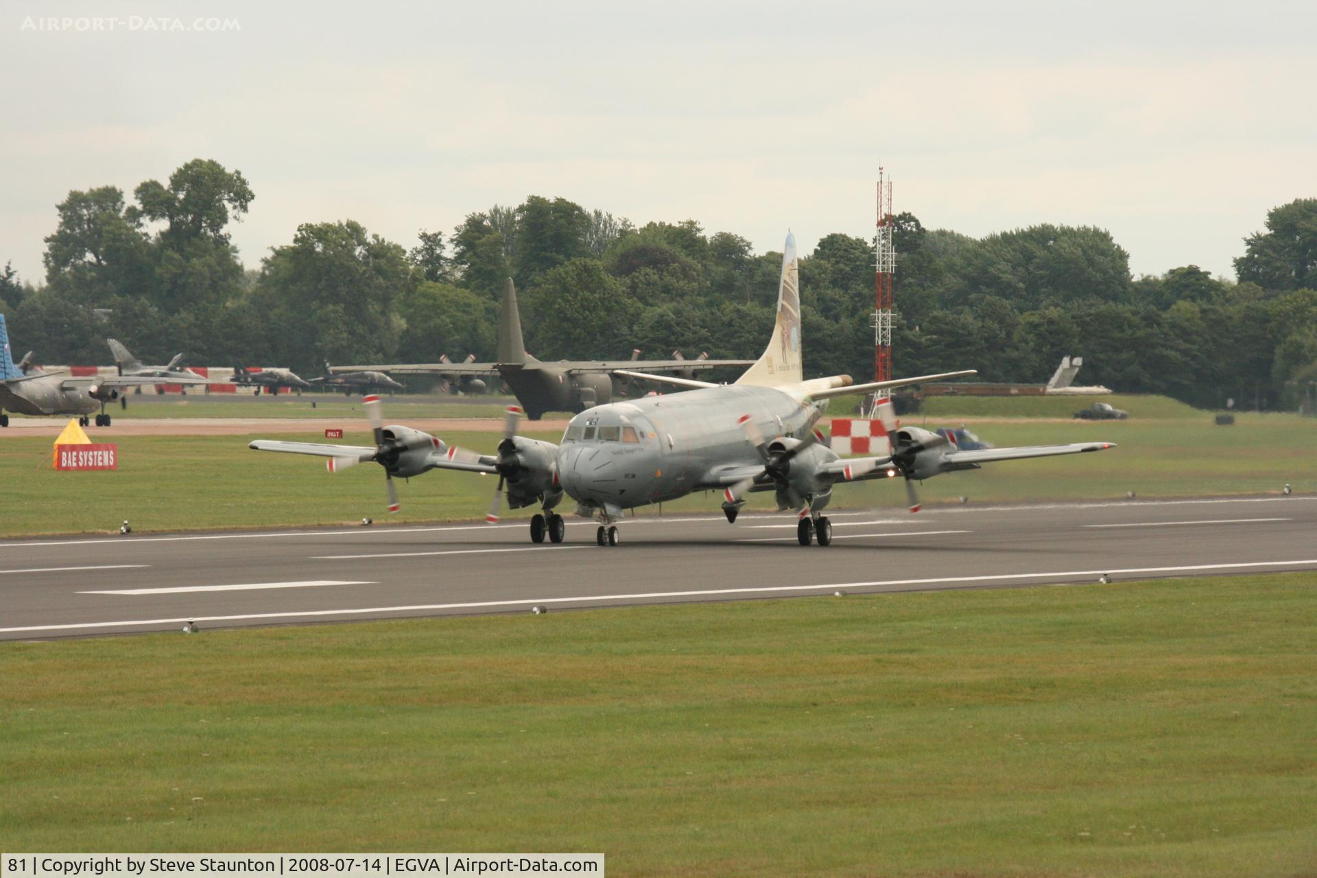 81, Lockheed P-3C Orion C/N 285J-5825, Taken at the Royal International Air Tattoo 2008 during arrivals and departures (show days cancelled due to bad weather)