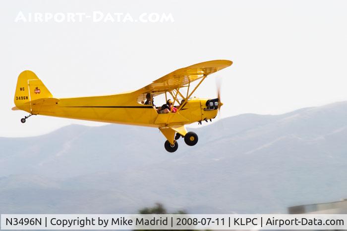 N3496N, 1947 Piper J3C-65 Cub Cub C/N 22723, Landing West Coast Piper Cub Fly-in Lompoc 2008