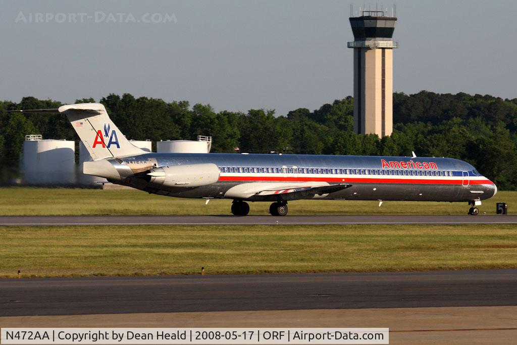 N472AA, 1988 McDonnell Douglas MD-82 (DC-9-82) C/N 49647, American Airlines N472AA (FLT AAL815) on takeoff roll on RWY 23 enroute to Dallas/Fort Worth Int'l (KDFW). This aircraft is 20 yrs old.