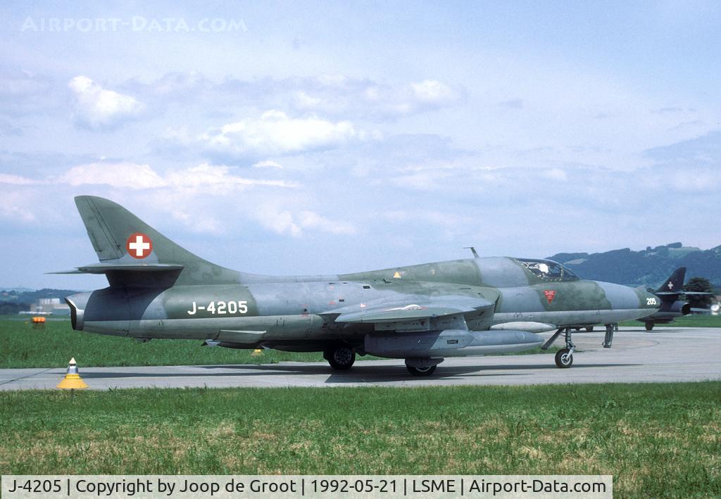 J-4205, 1976 Hawker Hunter T.68 C/N HABL-003221, The Hunter fighterbomber used to be a common sight in Switzerland. The trainers however were hardly seen.