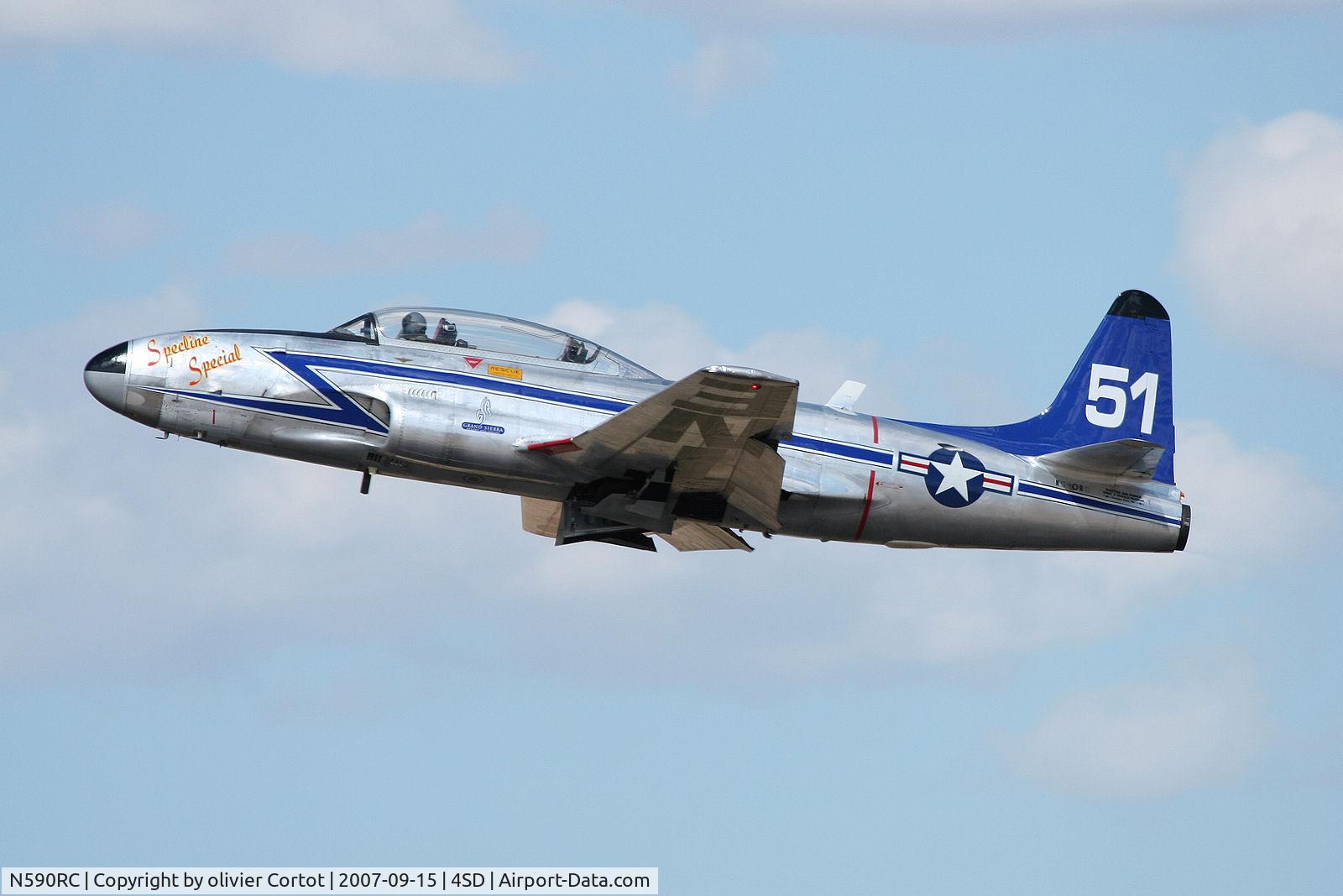 N590RC, 1957 Canadair T-33AN Silver Star 3 C/N T33-590, taking off during Reno air races