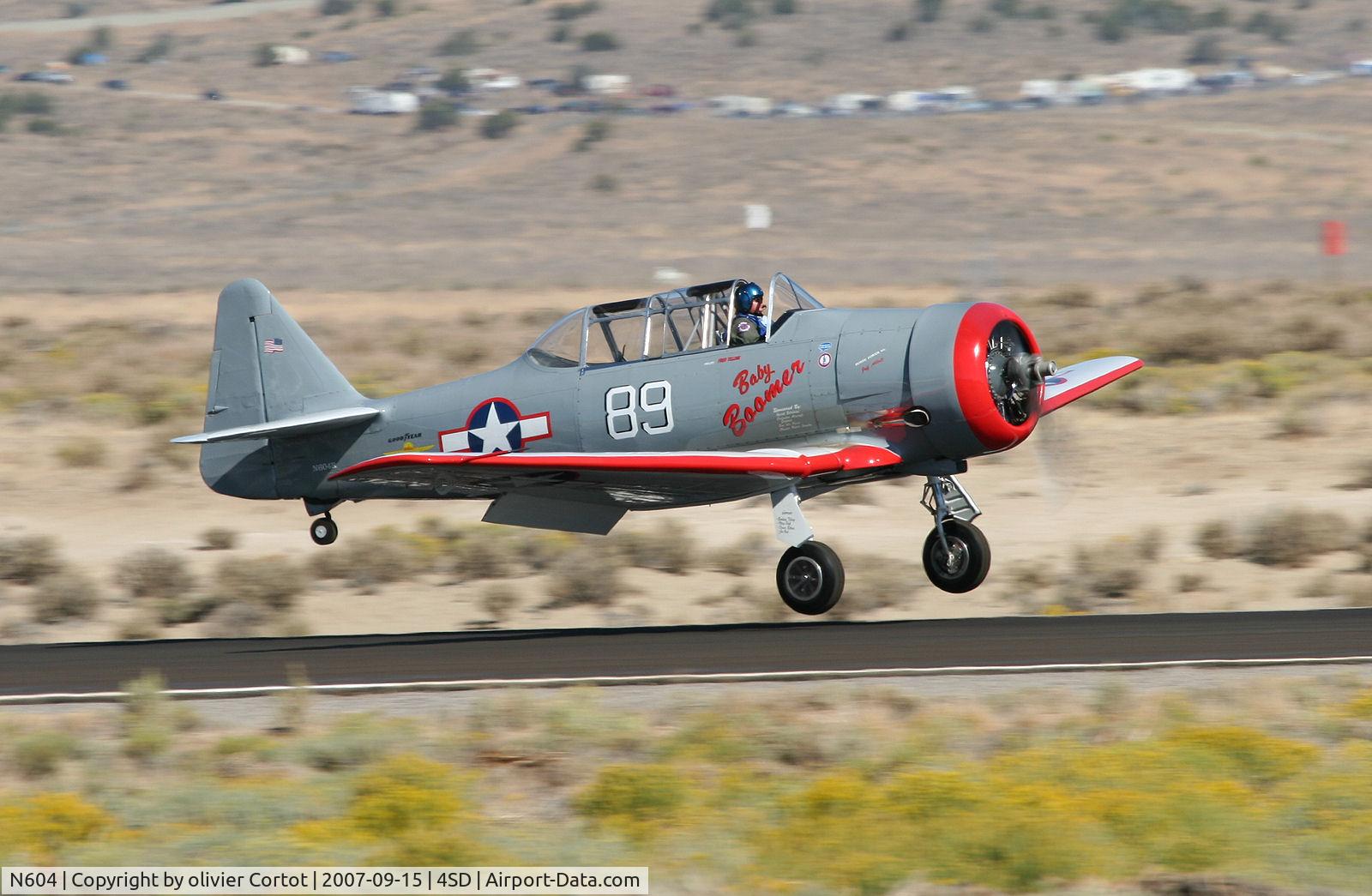 N604, 1959 North American SNJ-6 Texan C/N 121-43167, landing during Reno air races