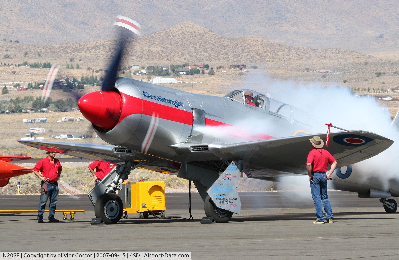 N20SF, 1956 Hawker Sea Fury T.20 C/N ES.9505, starting engine at reno