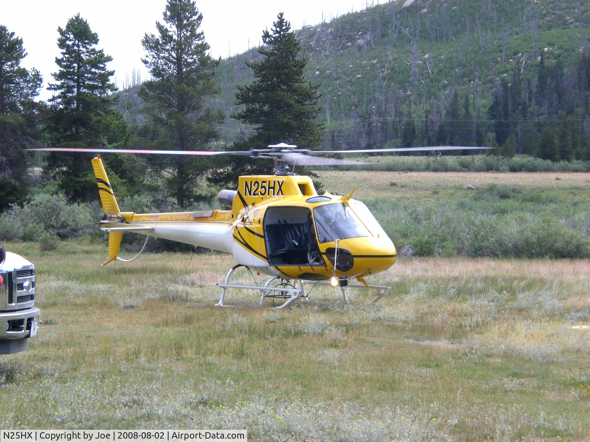 N25HX, 2007 Eurocopter AS-350B-3 Ecureuil Ecureuil C/N 4355, Refueling at Pingree Park for USFS Signal Mountain Wild Fire Support  - Colorado, USA